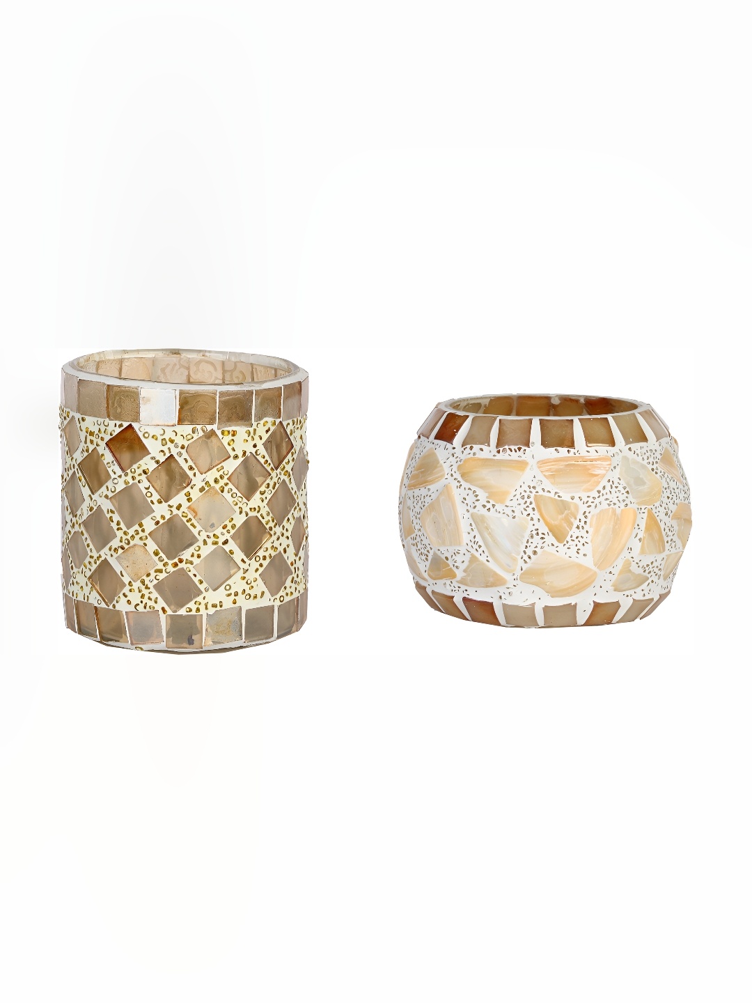 

Afast Beige 2 Pieces Textured Glass Tealight Candle Holders