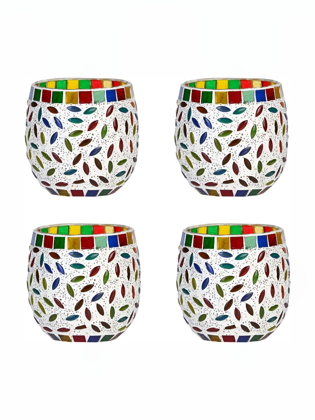 

Afast Red White 4 Pieces Floral Glass Tealight Candle Holders