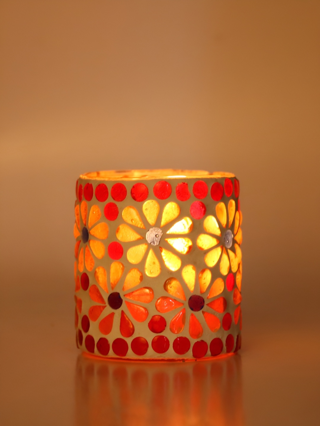 

Afast Beige Maroon Floral Glass Tealight Candle Holders