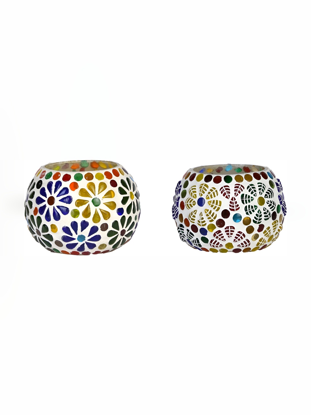 

Afast Blue Yellow 2 Pieces Floral Glass Tealight Candle Holders
