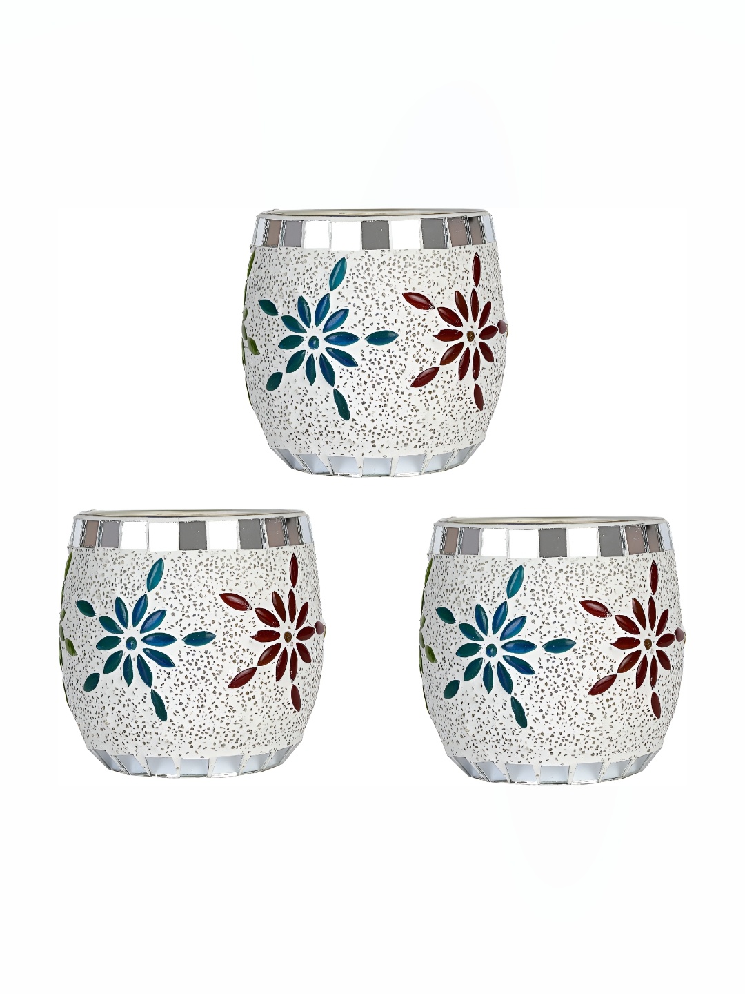 

Afast Green Red 3 Pieces Floral Glass Tealight Candle Holders