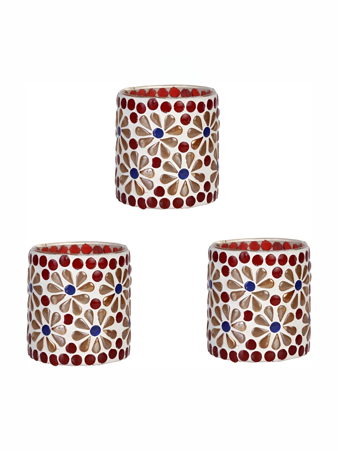

Afast Red Blue 3 Pieces Floral Glass Tealight Candle Holders