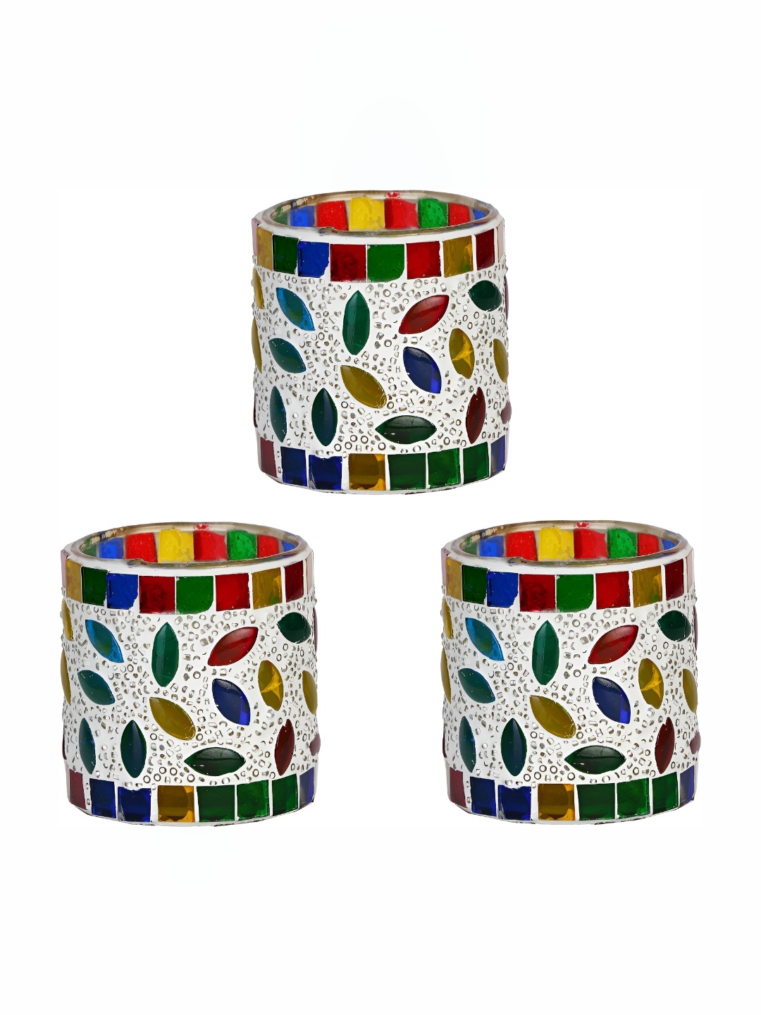 

Afast Green Red 3 Pieces Floral Glass Tealight Candle Holders