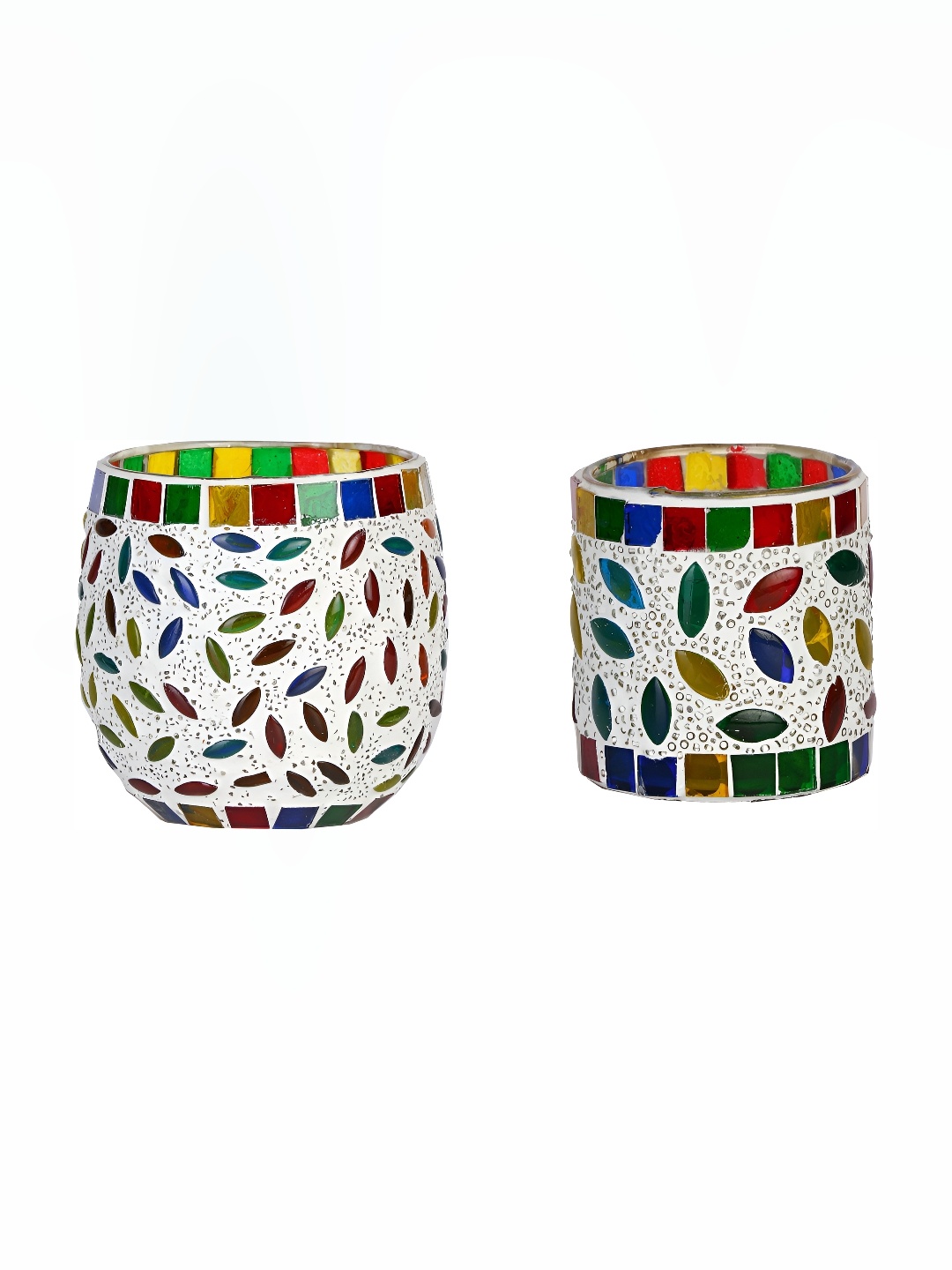 

Afast Green White 2 Pieces Printed Glass Tea Light Candle Holders