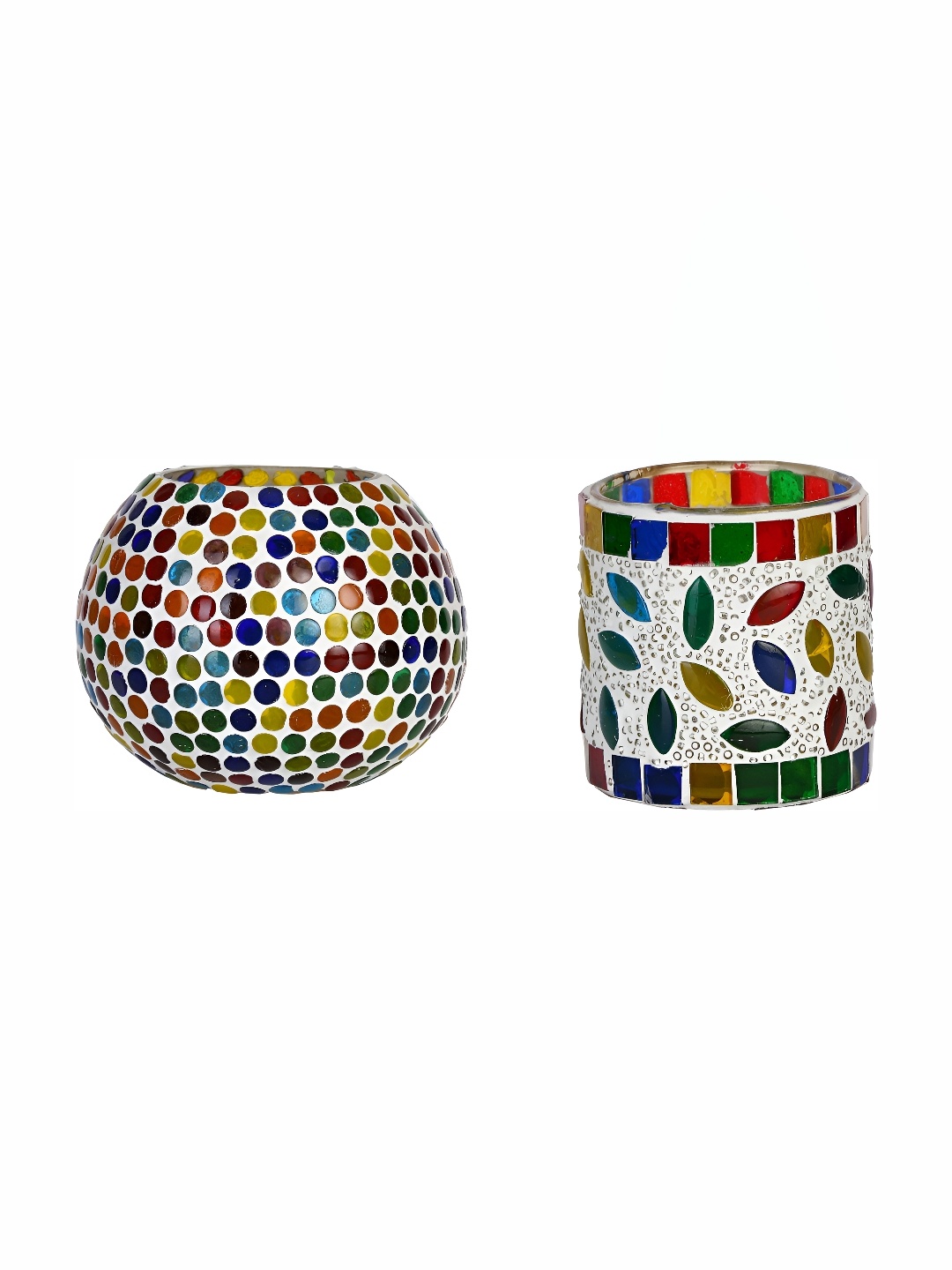 

Afast White Green 2 Pieces Floral Glass Candle Holders
