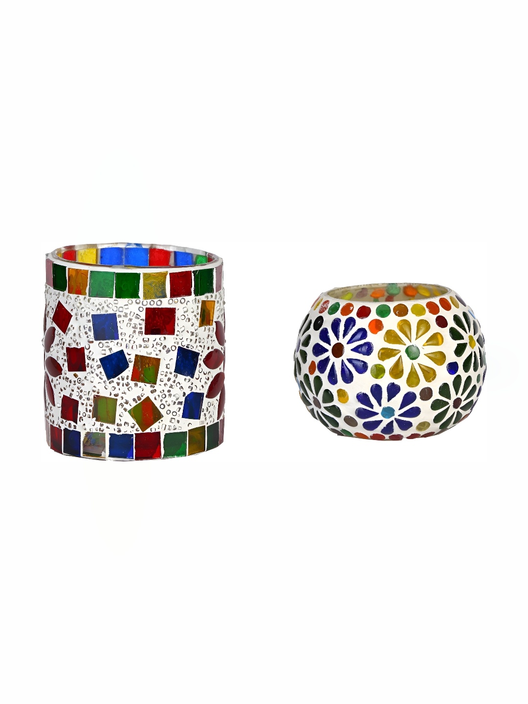 

Afast Yellow Blue 2 Pieces Floral Glass Candle Holders