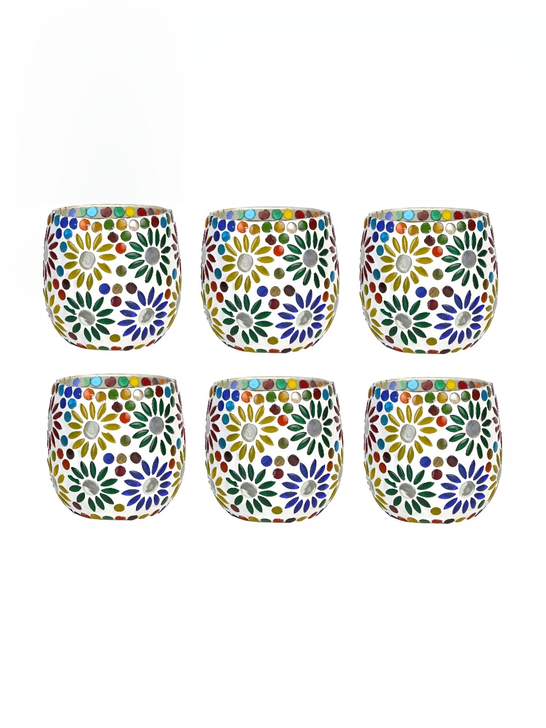 

Afast White Blue 6 Pieces Floral Glass Candle Holder