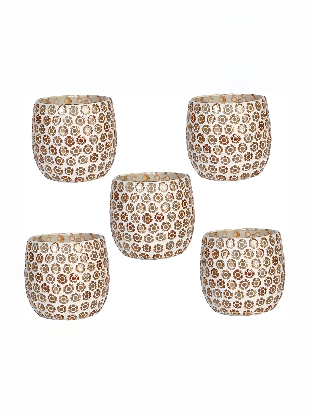 

Afast Off White & Gold-Toned 5 Pieces Chips & Beads Candle Holder