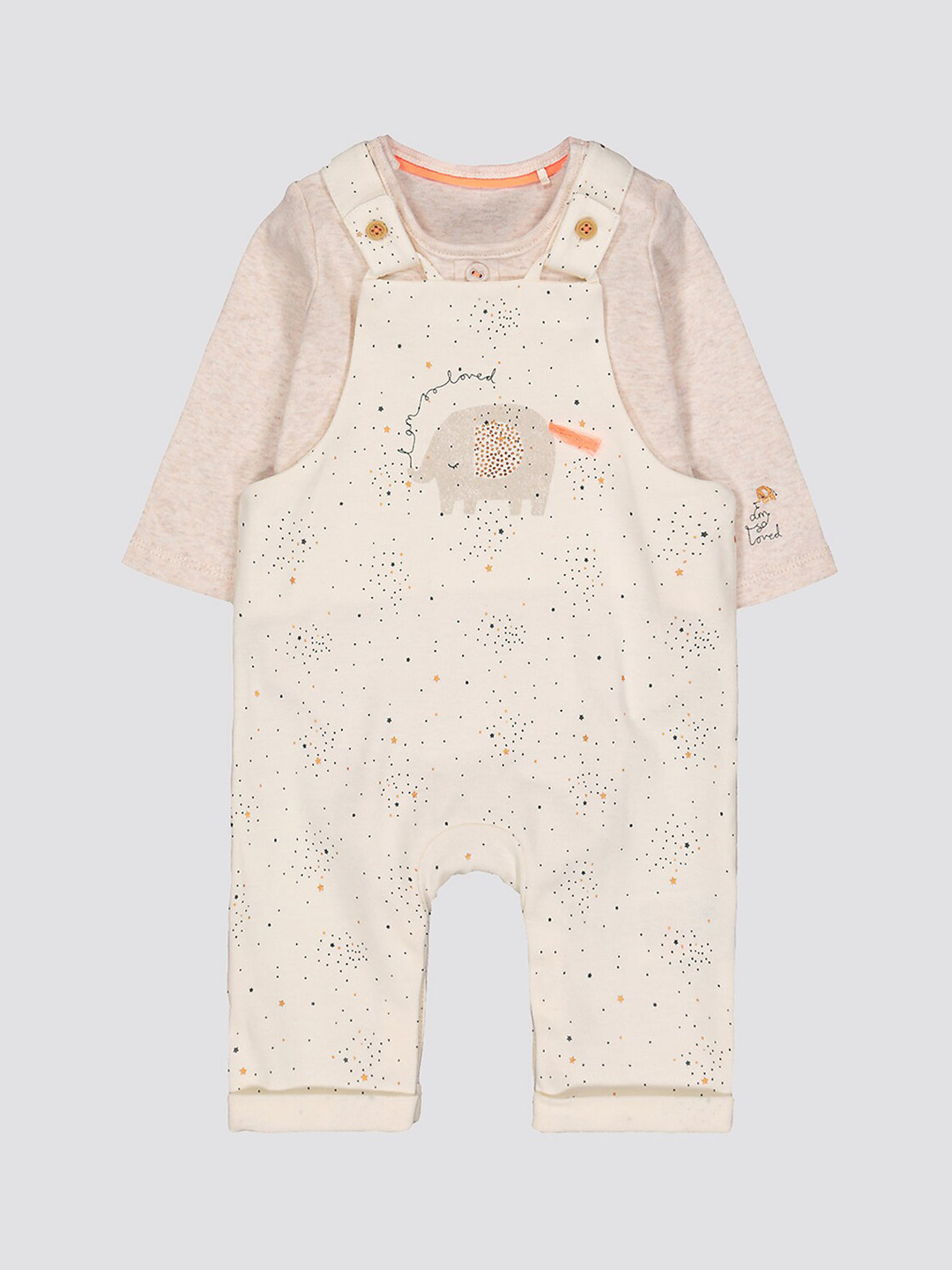 

mothercare Infant Girls Printed Cotton Dungarees Set, Beige