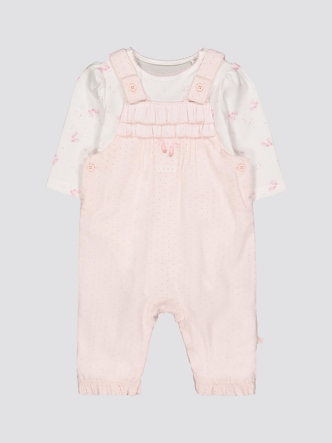 

mothercare Infant Girls Printed Cotton Dungarees Set, Pink