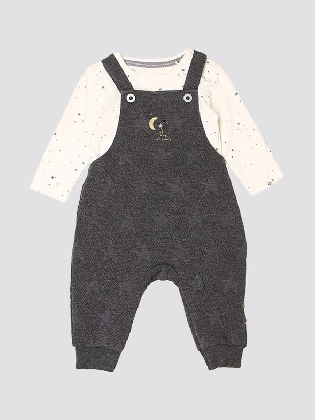 

mothercare Infant Boys Abstract Printed Pure Cotton Dungarees, Grey