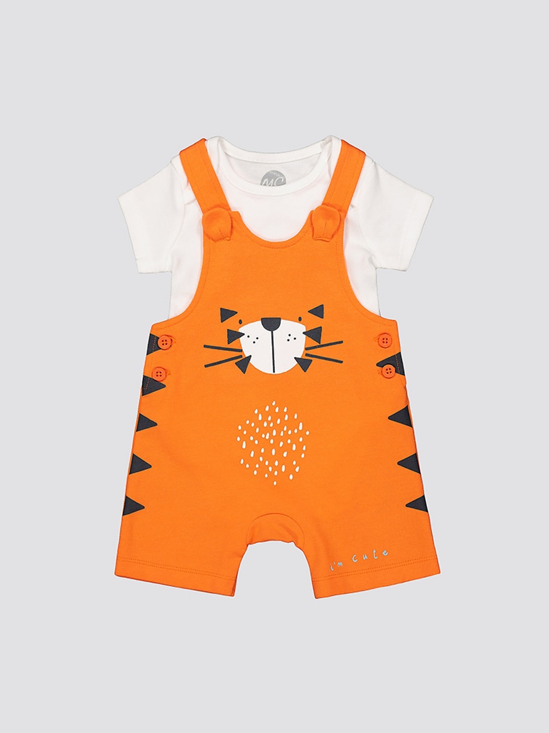 

mothercare Infant Girls Printed Pure Cotton Dungaree Set, Orange