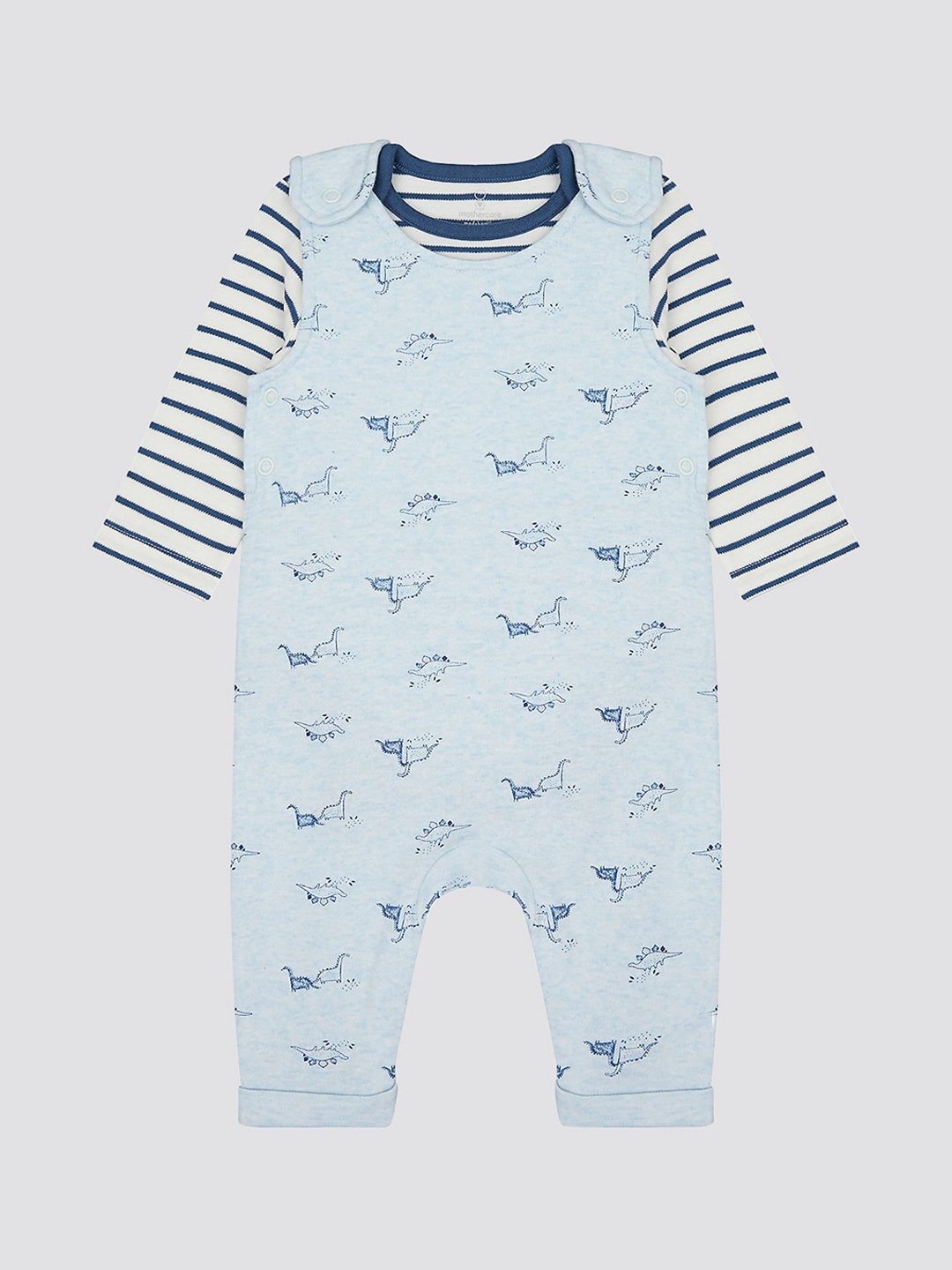 

mothercare Infant Girls Printed Cotton Dungarees Set, Blue