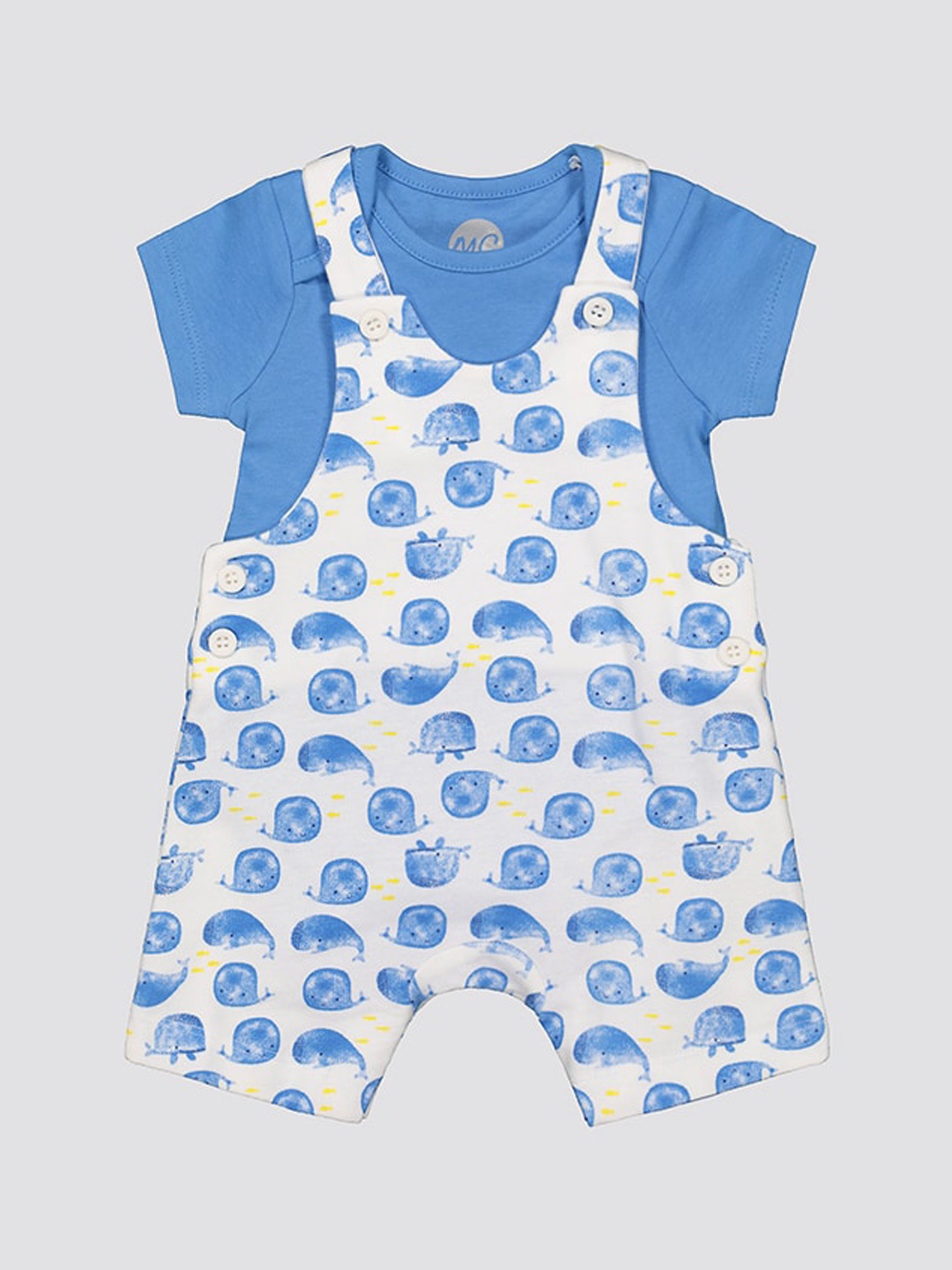 

mothercare Infant Girls Printed Pure Cotton Dungaree Set, Blue