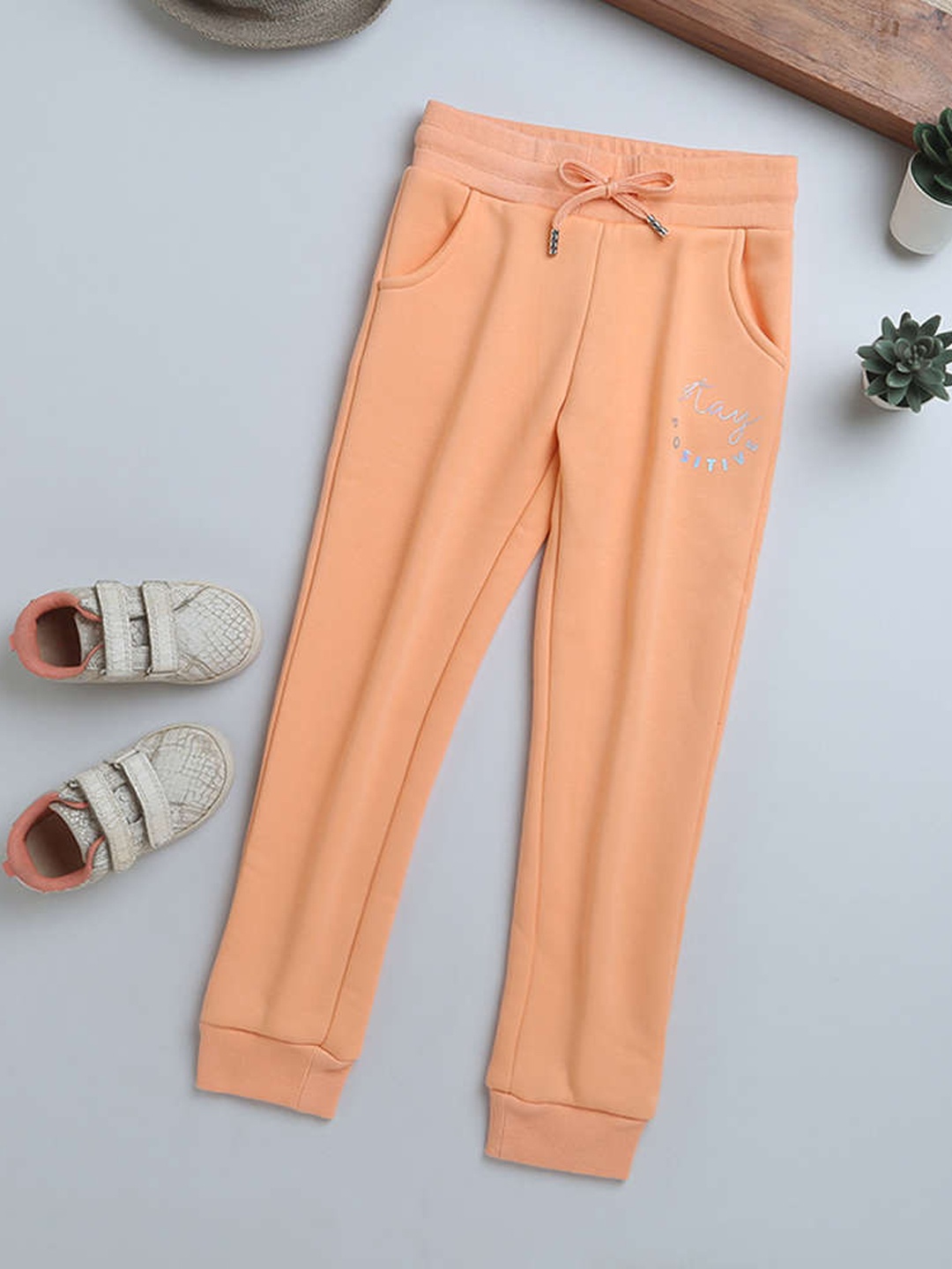 

Tiny Girl Mid Rise Cotton Joggers, Peach