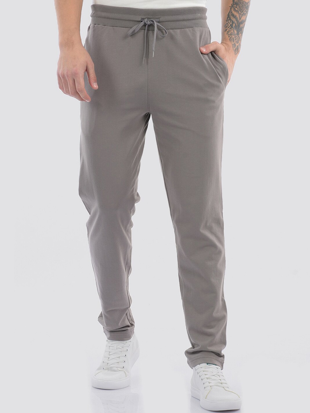 

ONEWAY Men Solid Mid-Rise Cotton Track Pants, Grey