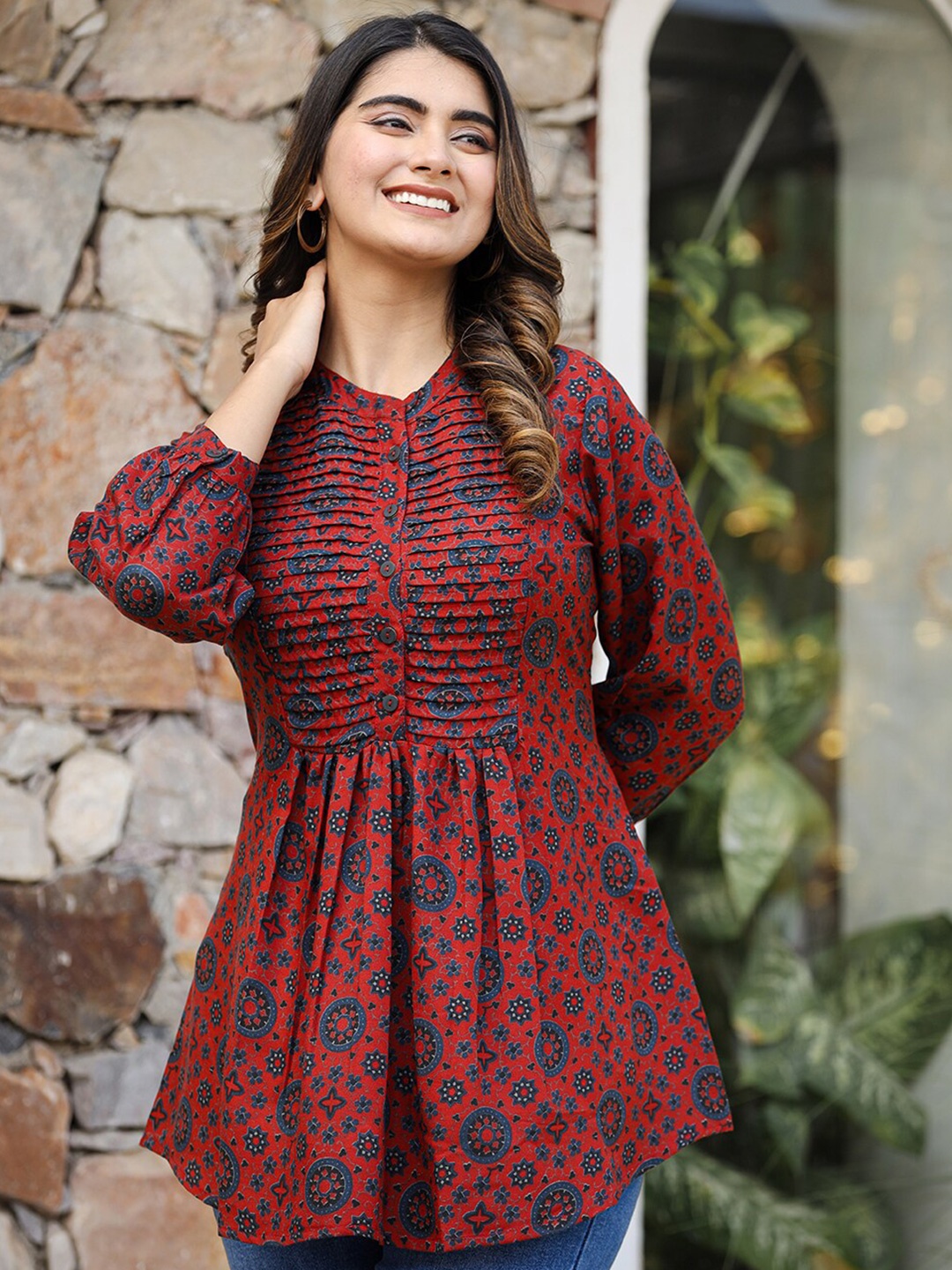 

KAAJH Ethnic Motif Printed Tunics, Maroon