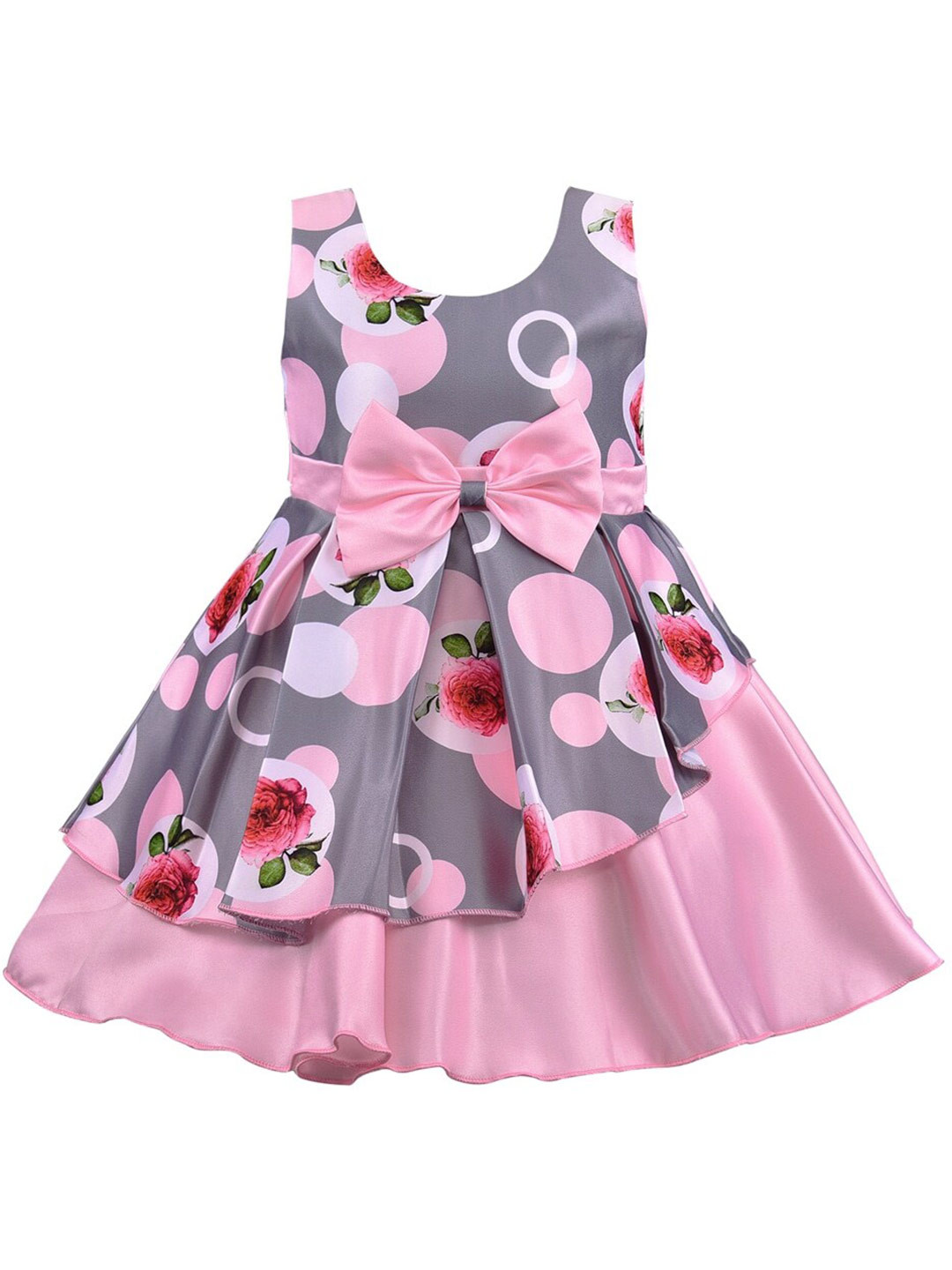 

BAESD Girls Floral Printed Bow Satin Fit & Flare Dress, Grey