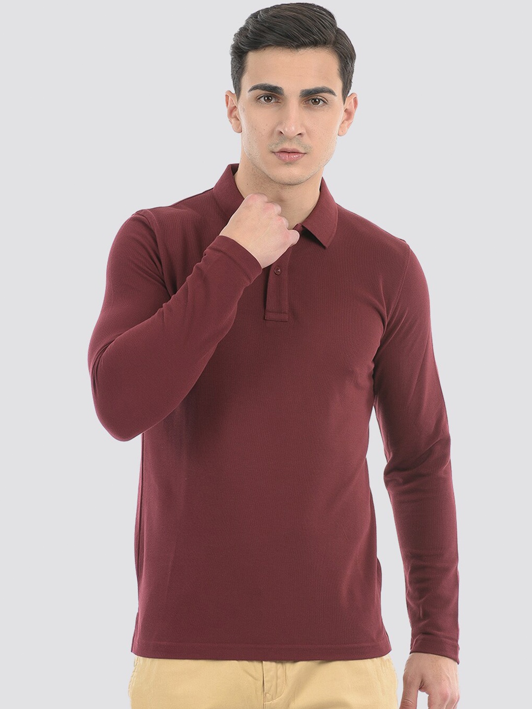 

ONEWAY Men Solid Polo Collar Cotton T-Shirt, Maroon