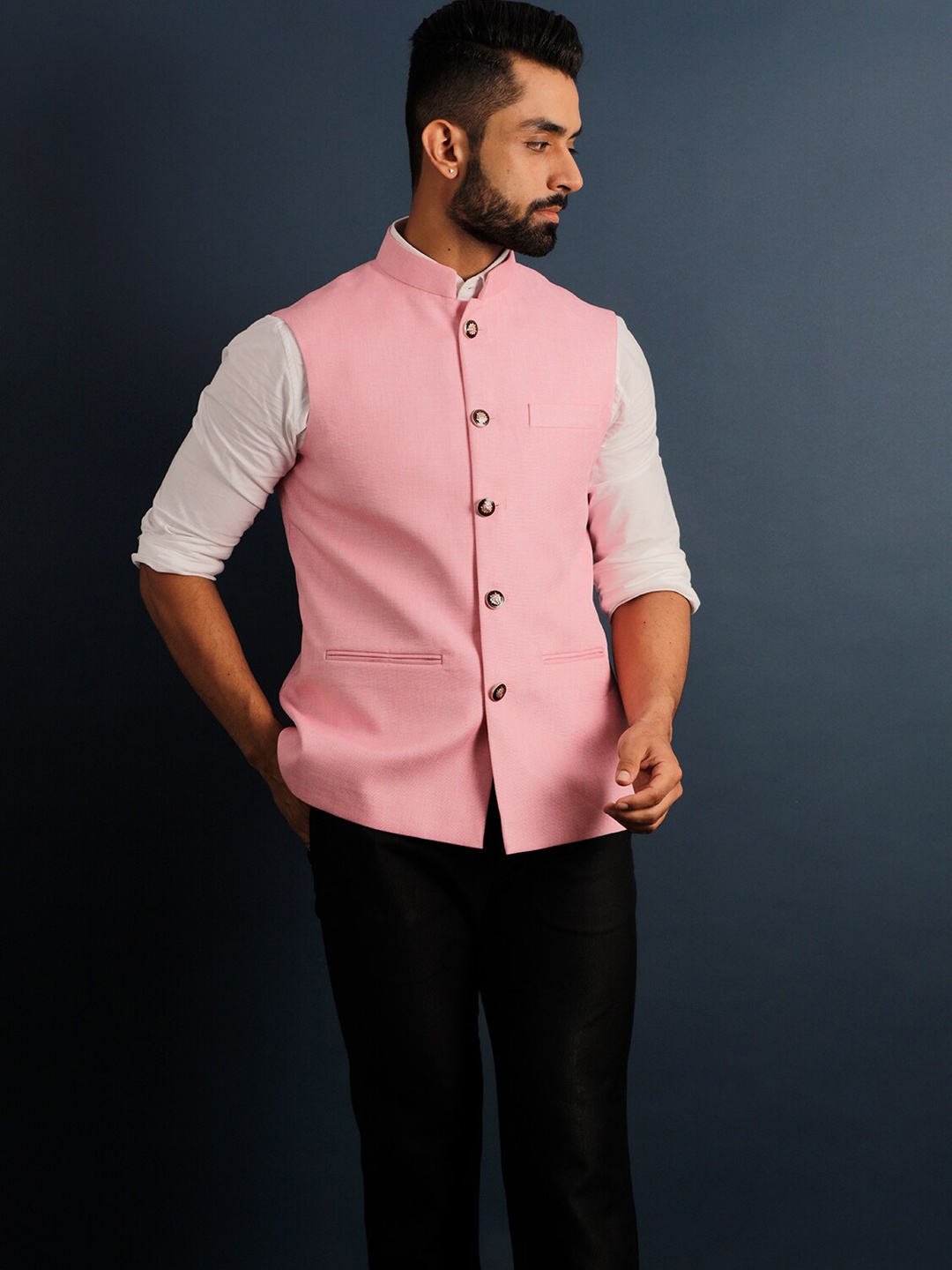 

Lightpole Mandarin Collar Nehru Jacket, Pink