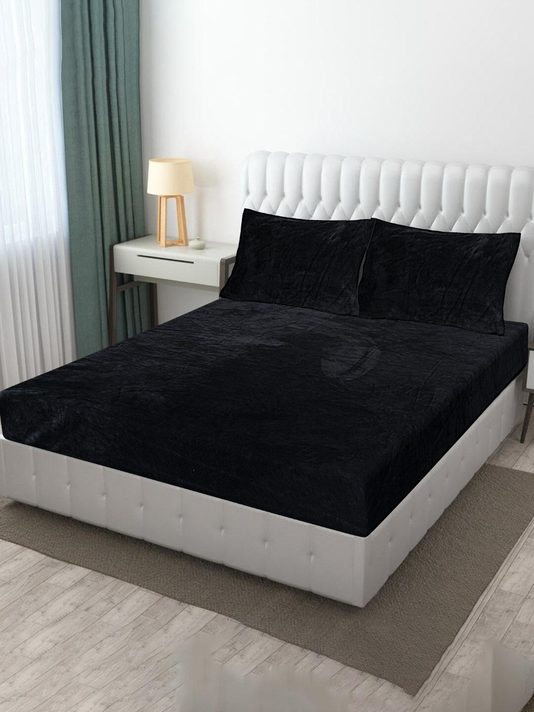 

INDHOME LIFE Black 220 TC Fitted King Bedsheet with 2 Pillow Covers