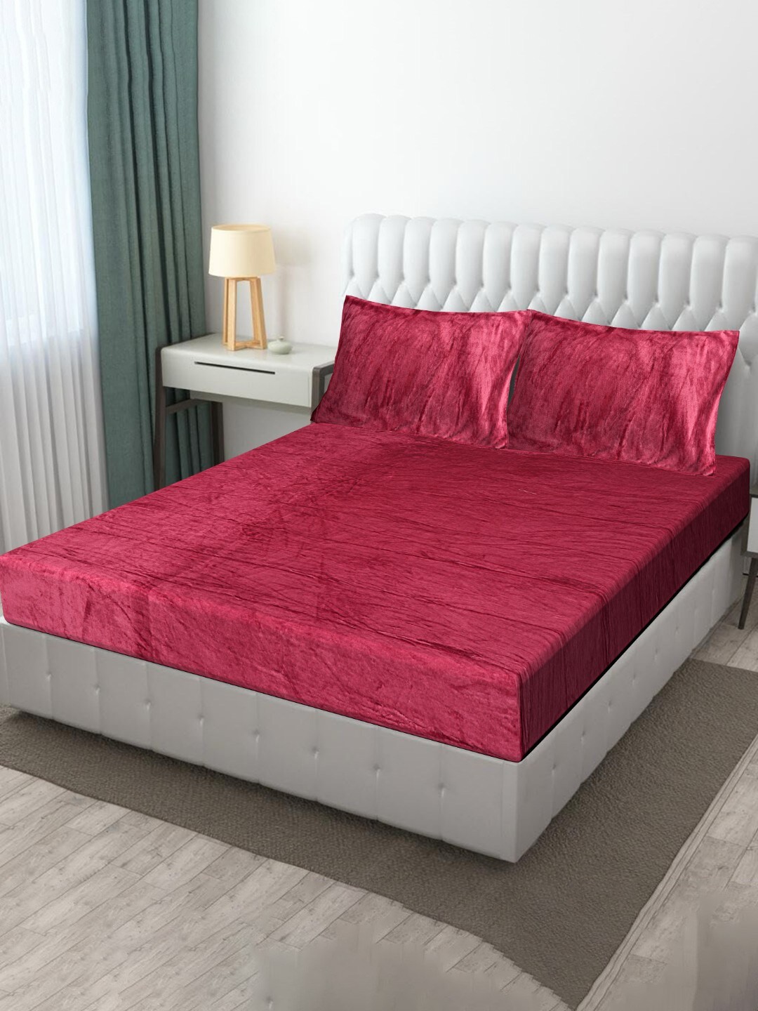 

INDHOME LIFE Maroon 220 TC Fitted King Bedsheet with 2 Pillow Covers
