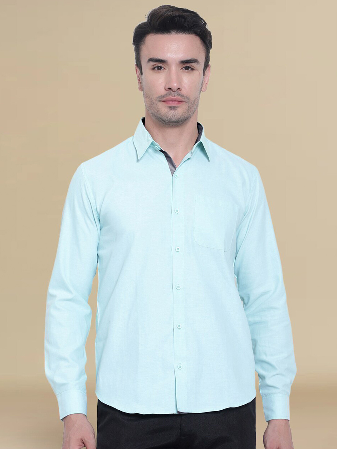 

Tee Projekt Standard Long Sleeves Pure Cotton Formal Shirt, Turquoise blue