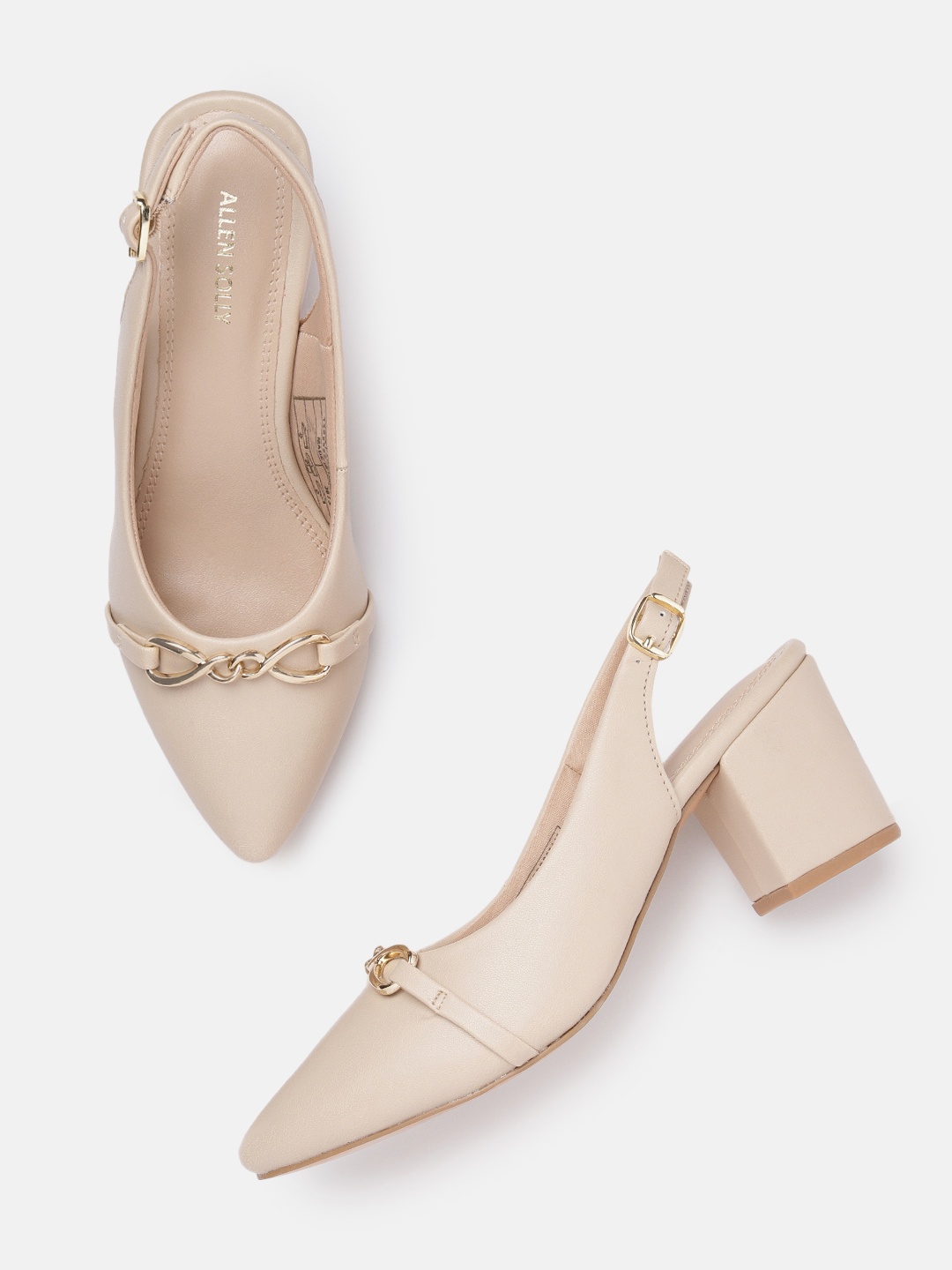 

Allen Solly Block Heel Metallic Detail Pumps, Beige