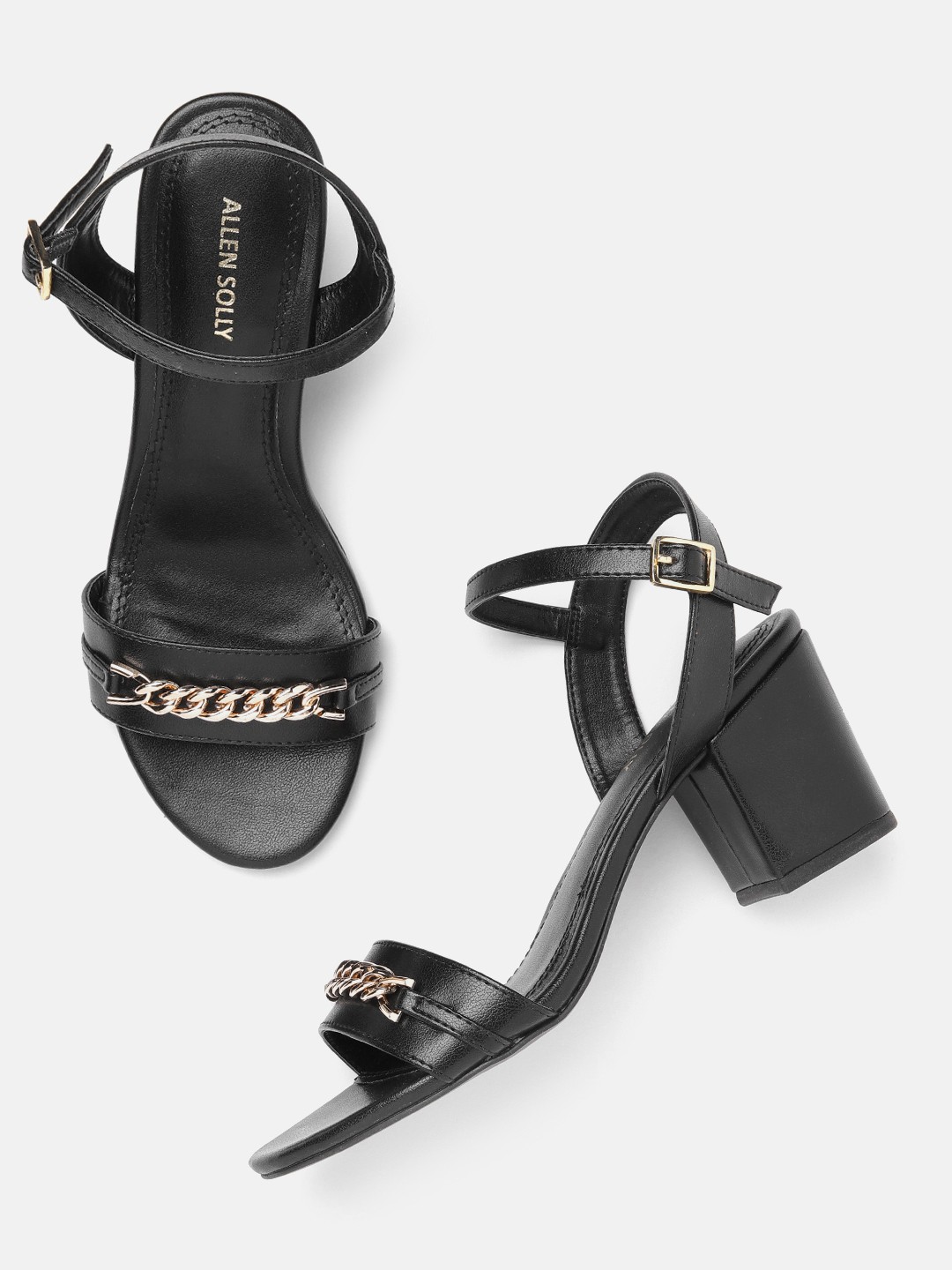 

Allen Solly Open Toe Block Heel With Chain Detail, Black