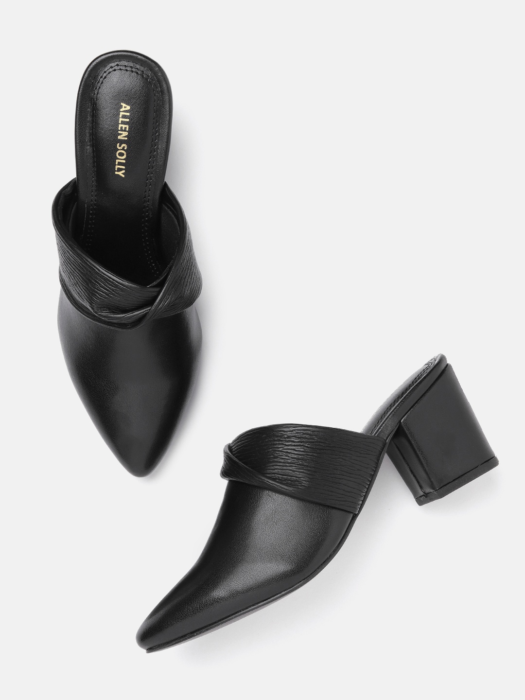

Allen Solly Pointed Toe Block Heel Mules, Black