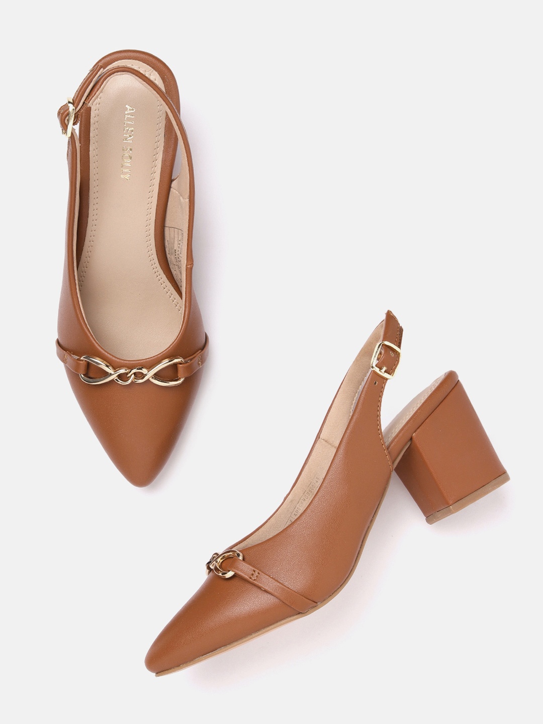 

Allen Solly Block Heel Metallic Detail Pumps, Brown