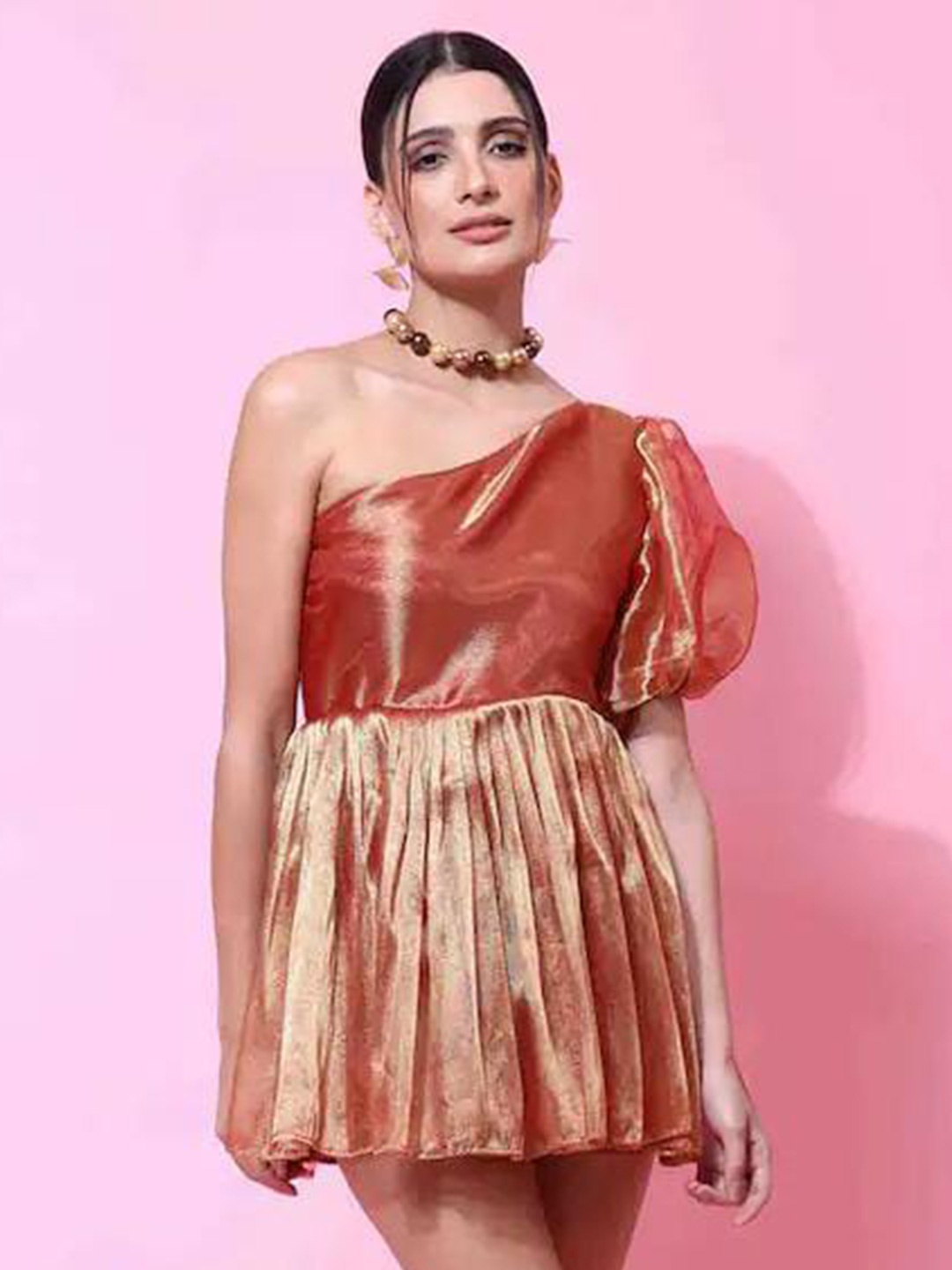 

Rujave One Shoulder Crepe Fit & Flare Mini Dress, Orange