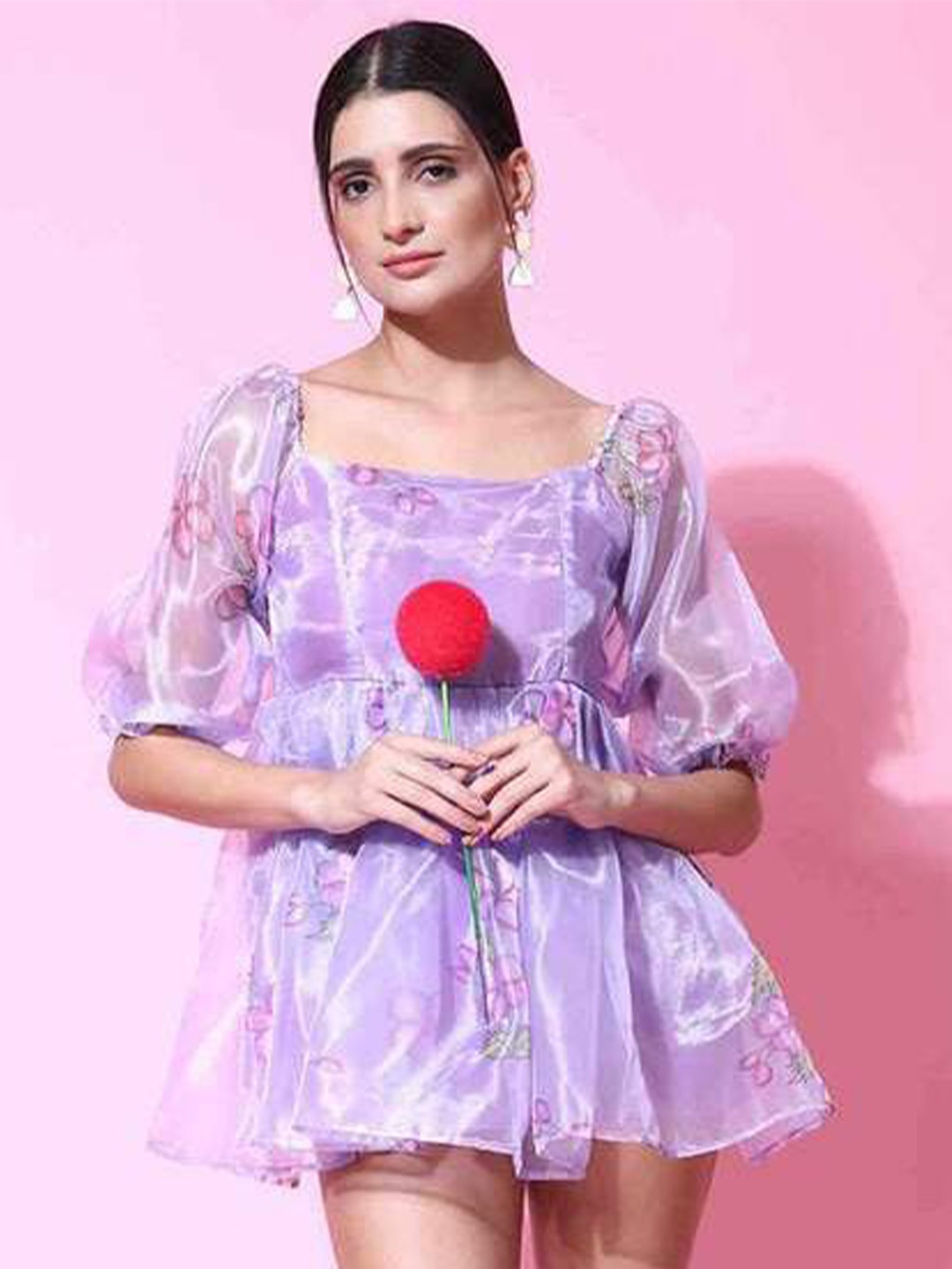 

Rujave Floral Printed Crepe Fit & Flare Dress, Lavender