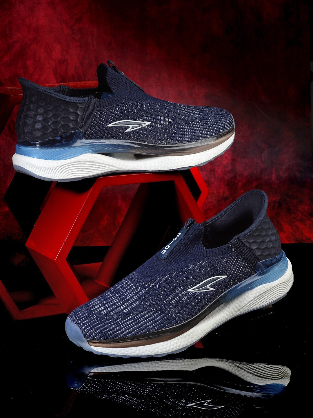

ASIAN Men Textured Lace Up Running Shoes, Navy blue