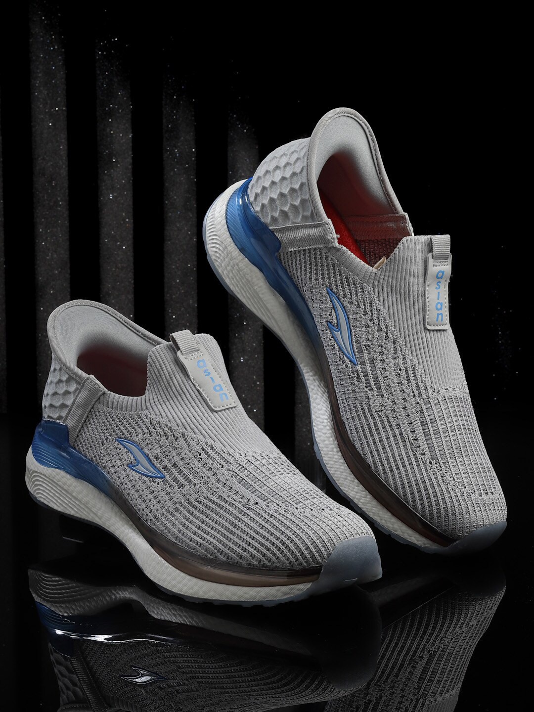

ASIAN Men Textured Lace Up Running Shoes, Grey