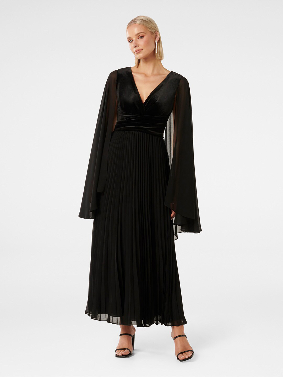 

Forever New Cape Sleeves Fit & Flare Maxi Dress, Black