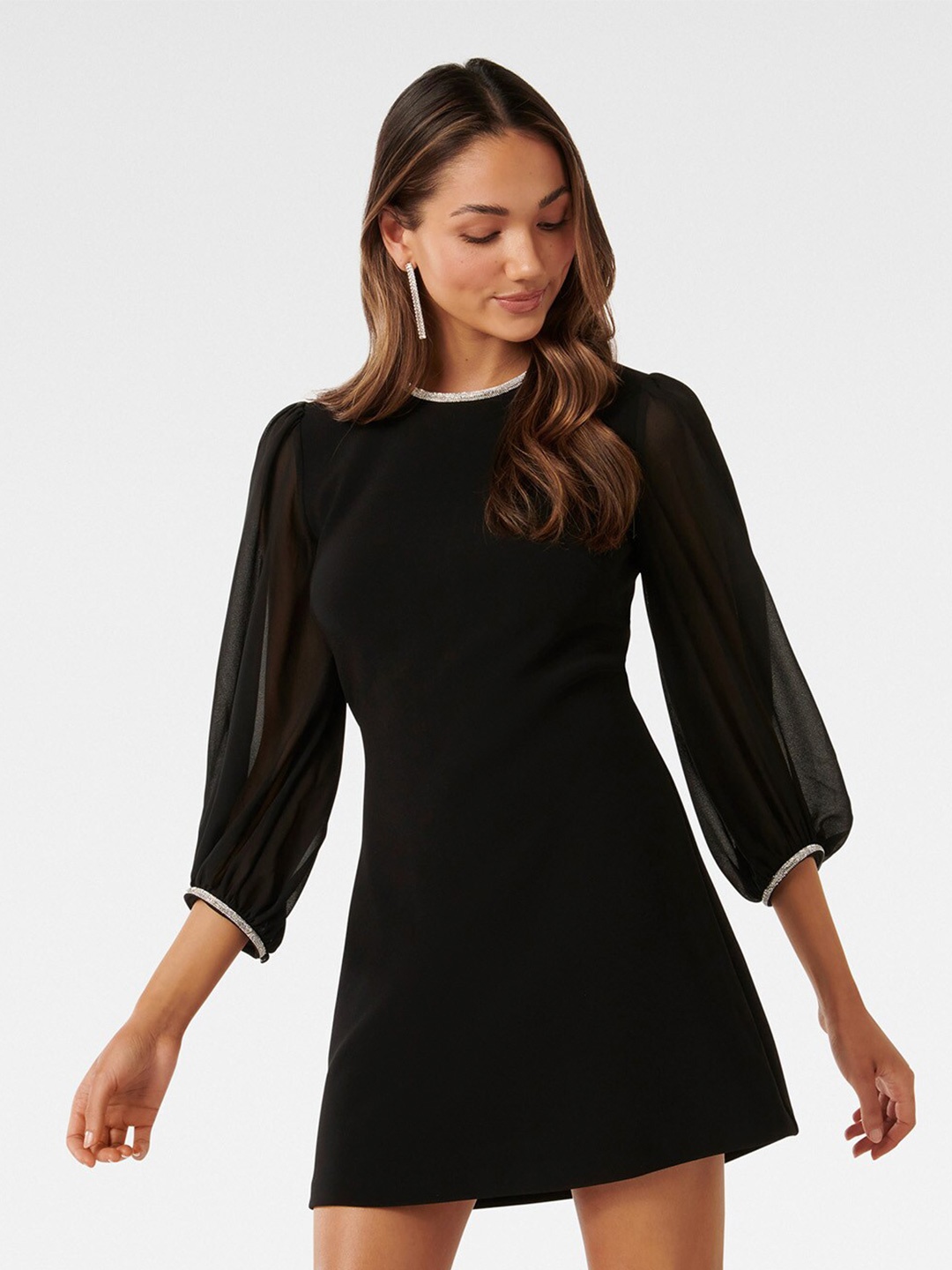

Forever New Puff Sleeves A-Line Mini Dress, Black