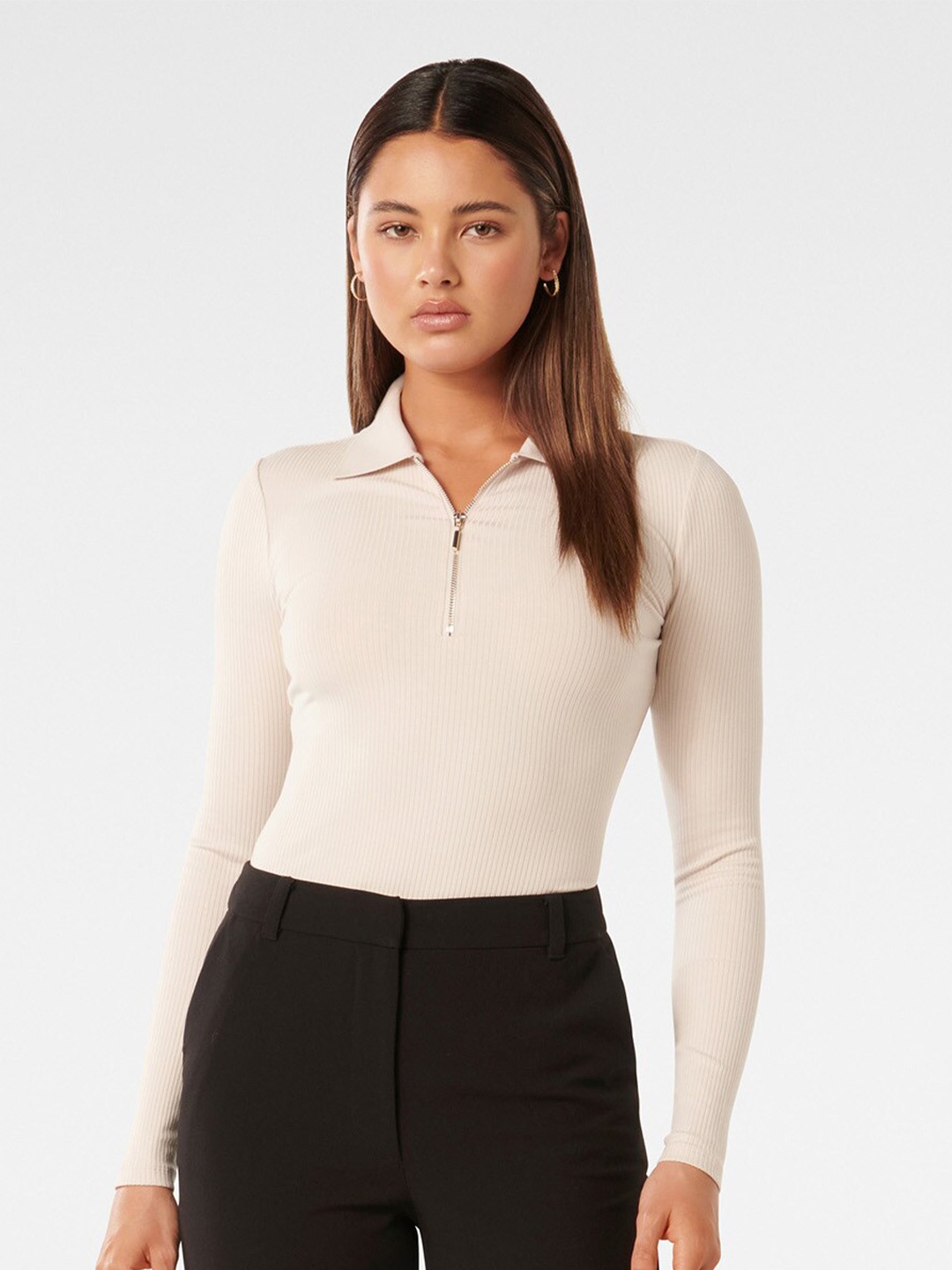 

Forever New Shirt Collar Fitted Crop Top, White