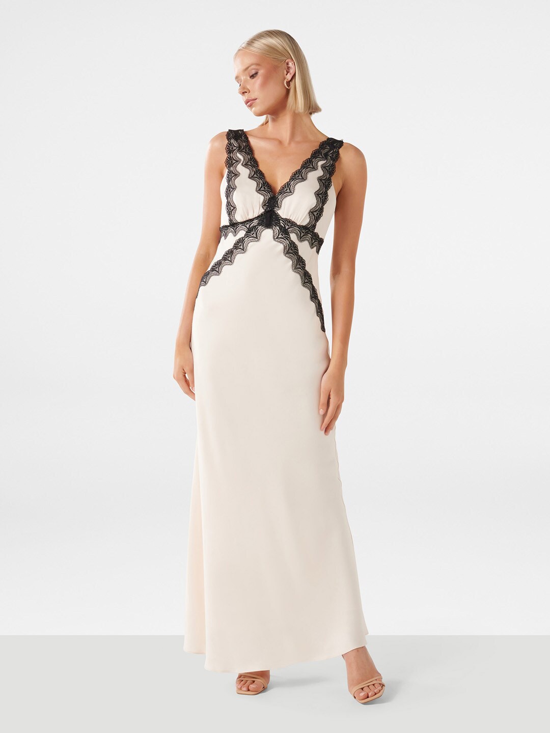 

Forever New Self Design Lace Inserts Maxi Dress, White