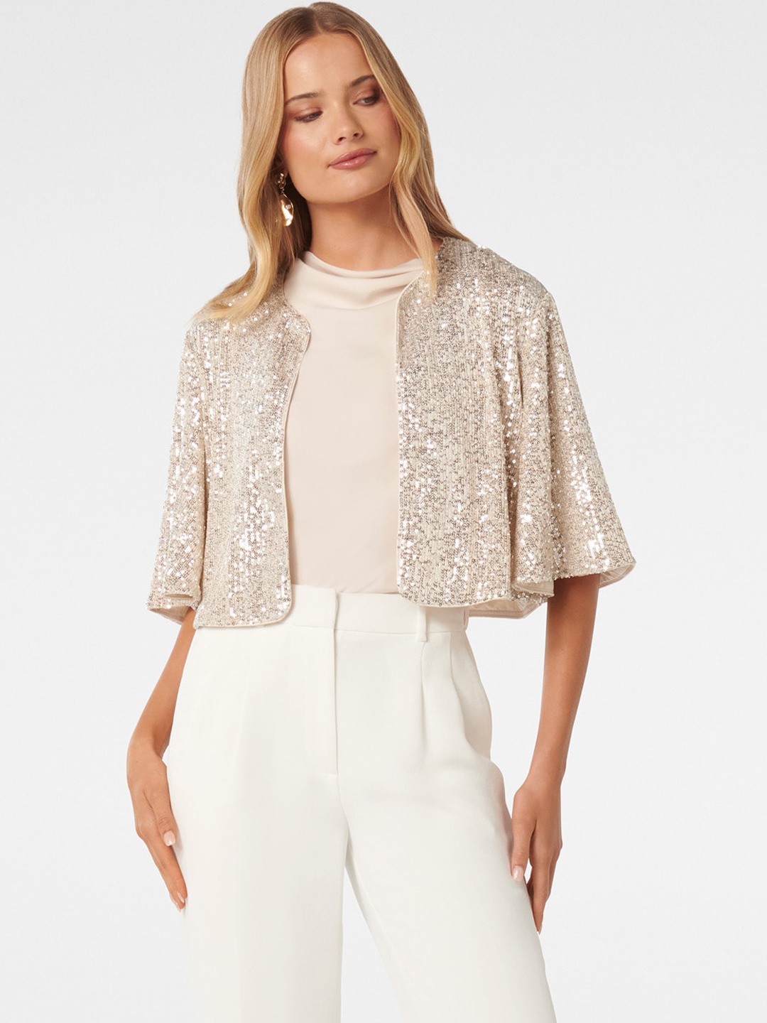 

Forever New Crop Cape Jacket, Silver