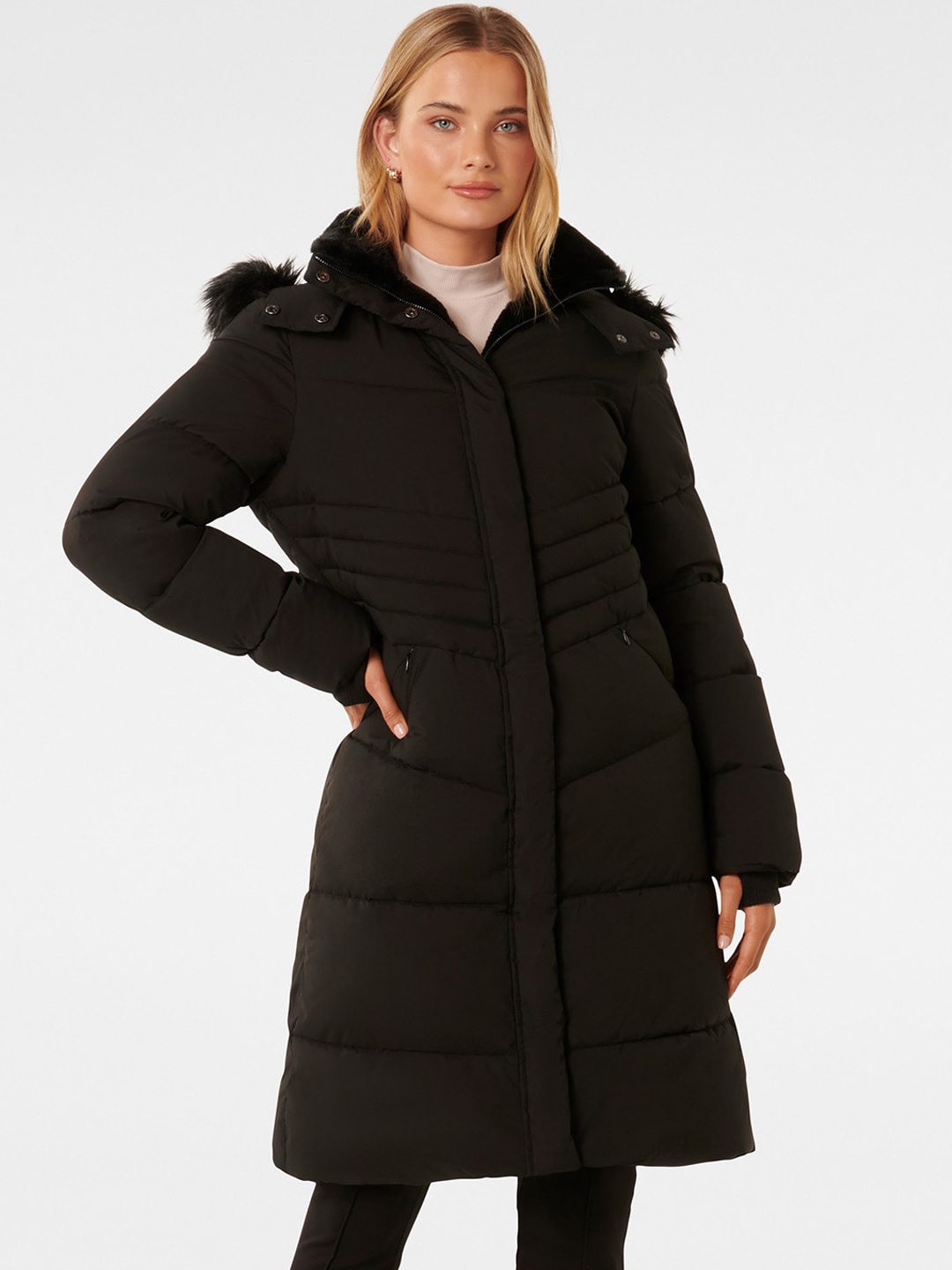 

Forever New Longline Puffer Jacket, Black