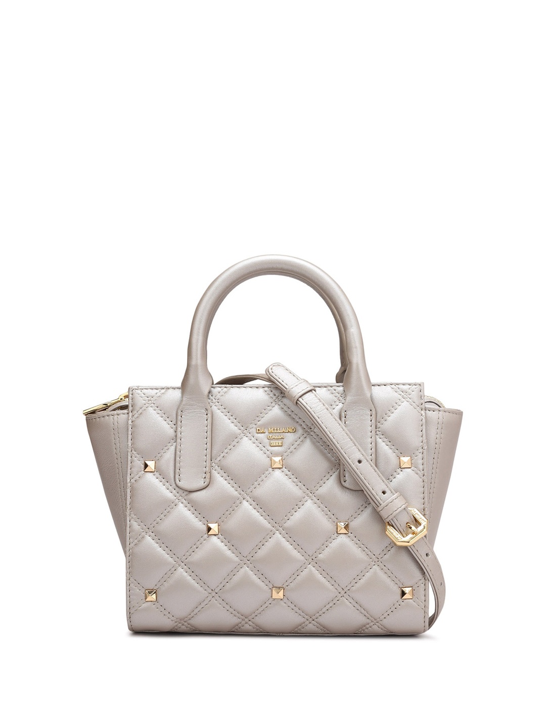 

Da Milano Checked Leather Structured Quilted Handheld Bag, Grey