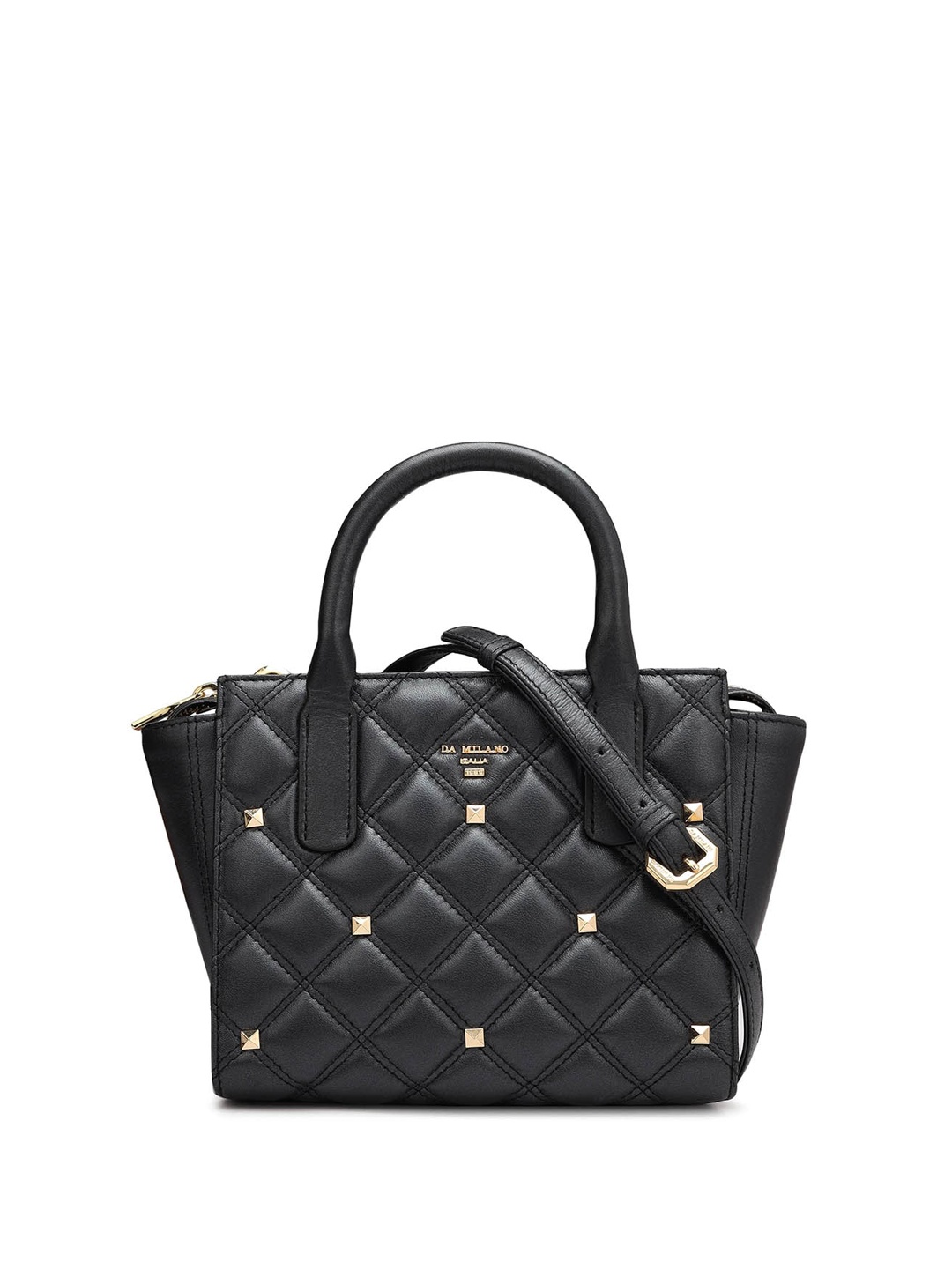 

Da Milano Checked Leather Structured Quilted Handheld Bag, Black