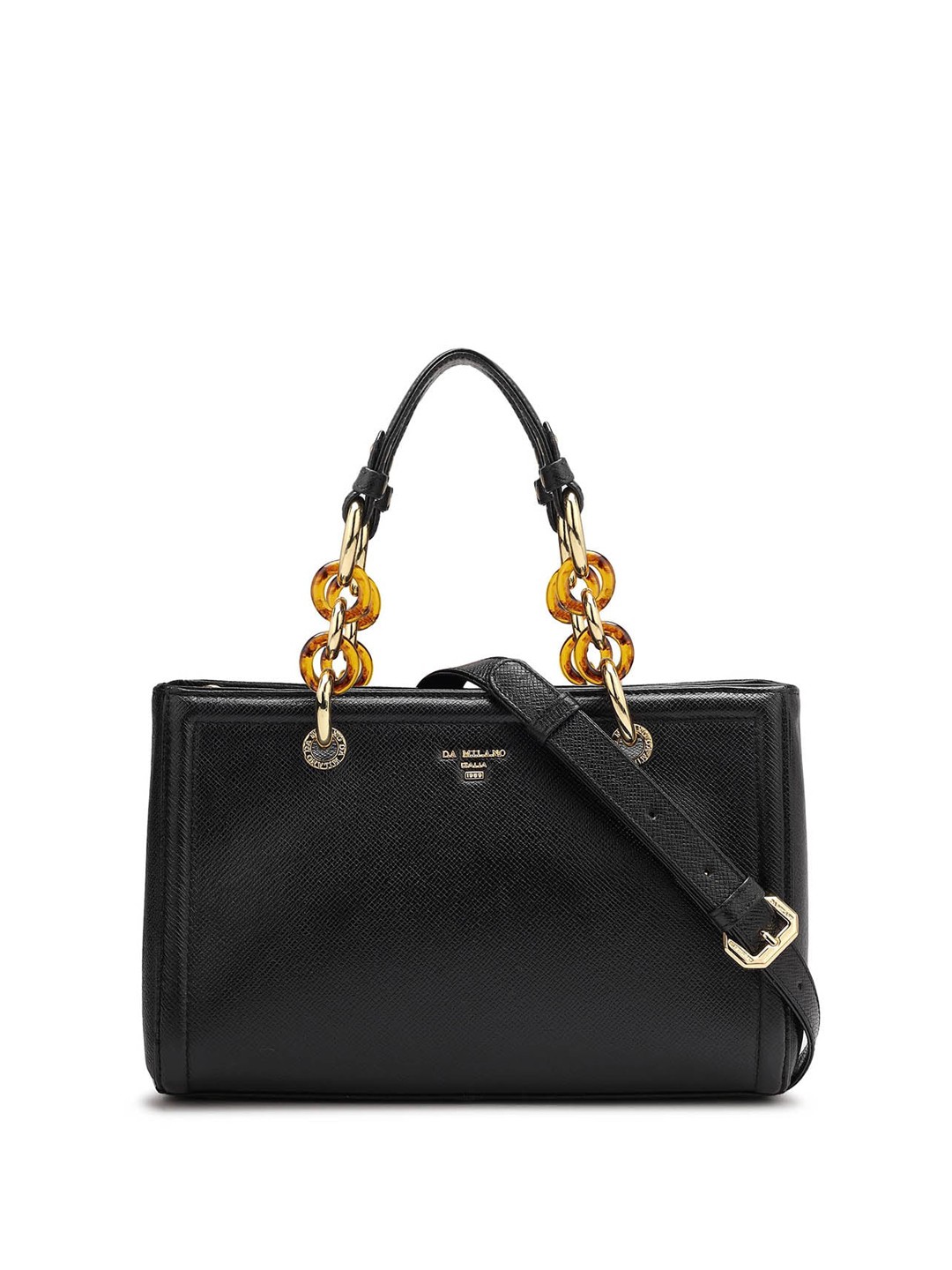 

Da Milano Textured Leather Structured Handheld Bag, Black