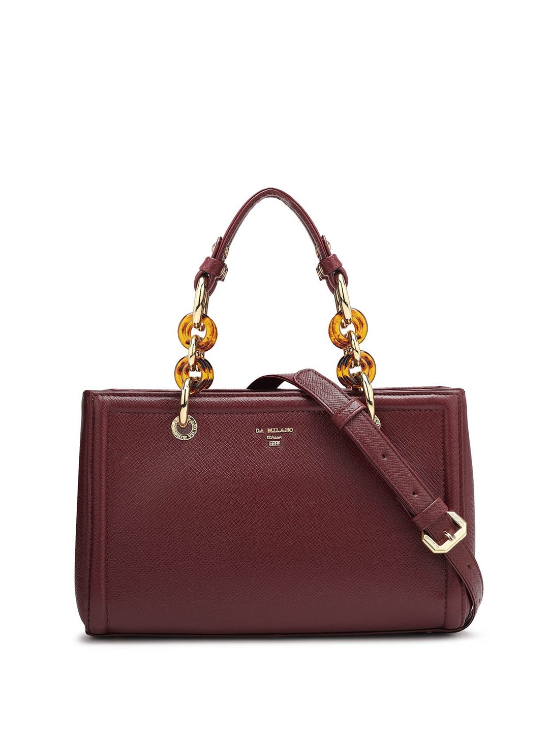 

Da Milano Textured Leather Structured Handheld Bag, Maroon