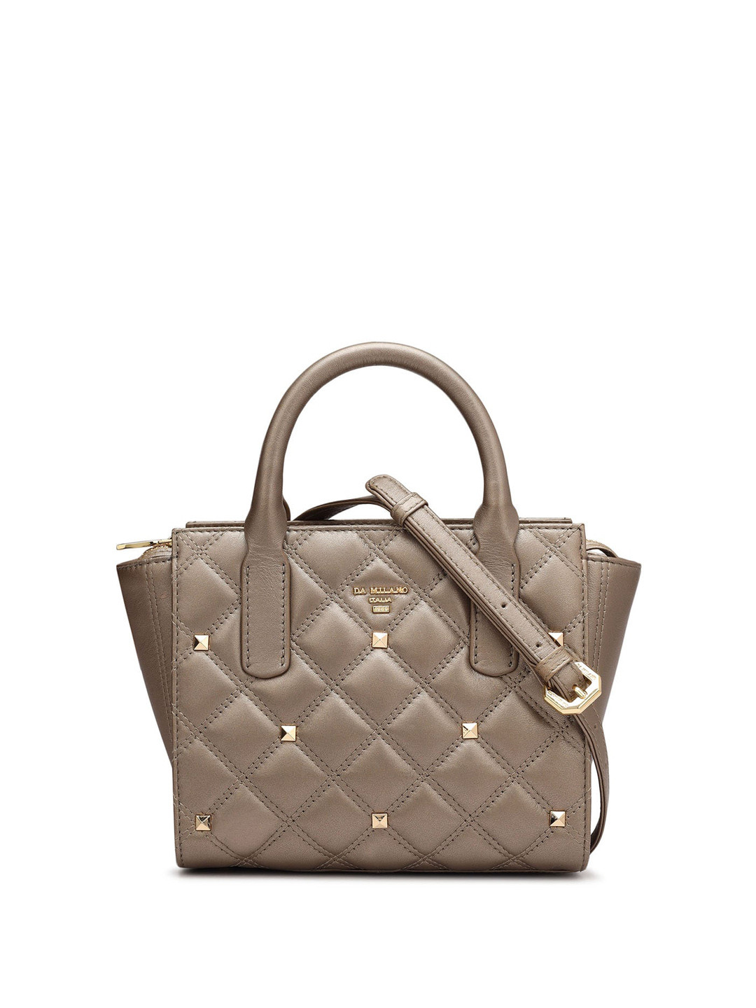 

Da Milano Checked Leather Structured Quilted Handheld Bag, Brown