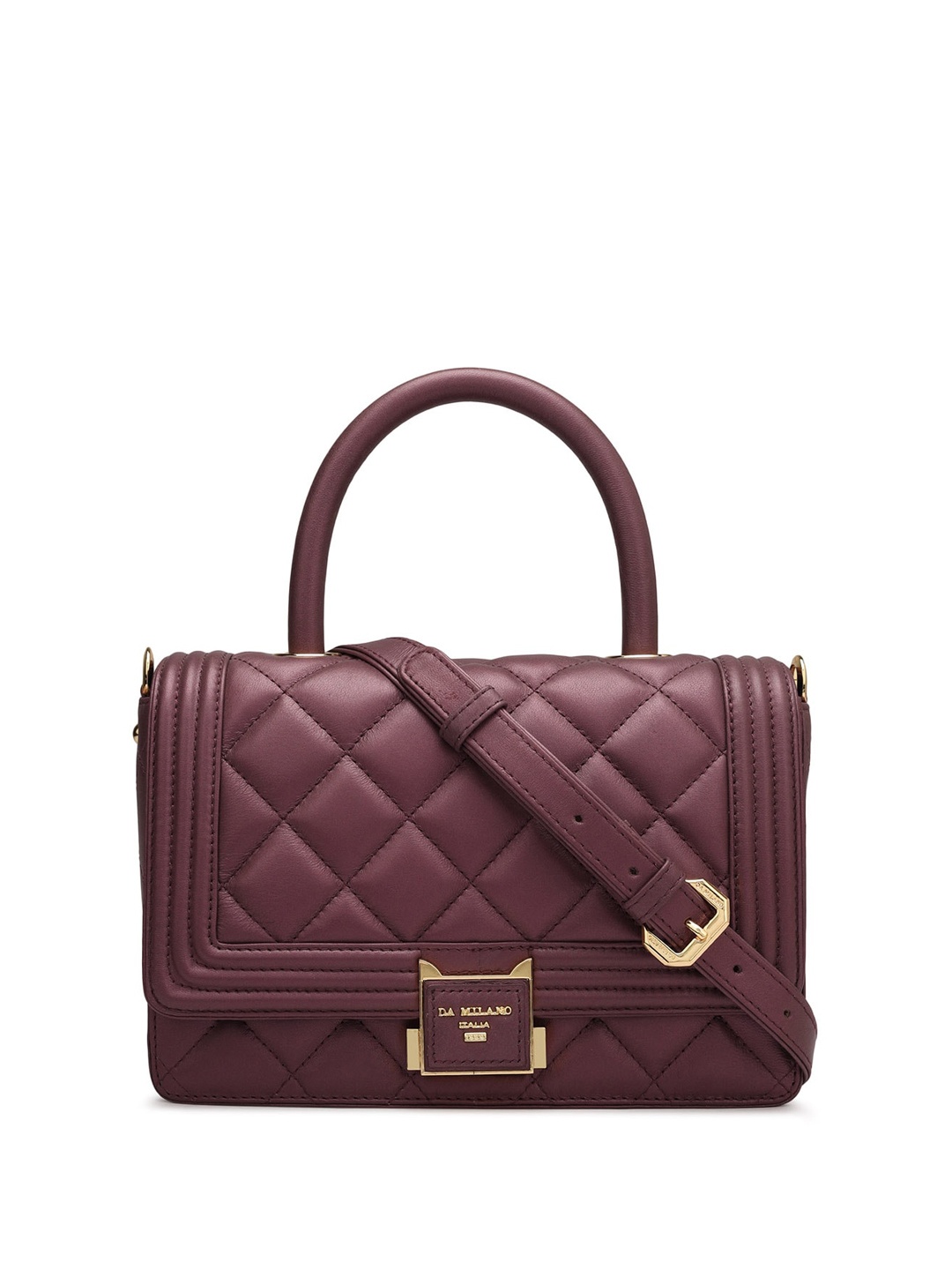 

Da Milano Textured Quilted Detailed Leather Handheld Bag, Purple