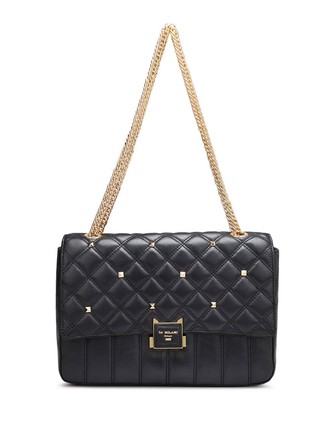 

Da Milano Textured Quilted Detailed Structured Leather Shoulder Bag, Black