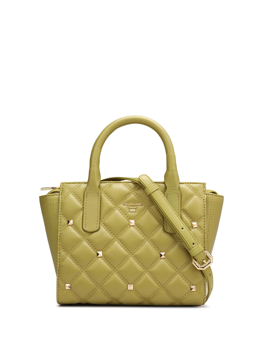 

Da Milano Textured Quilted Detailed Structured Leather Handheld Bag, Green