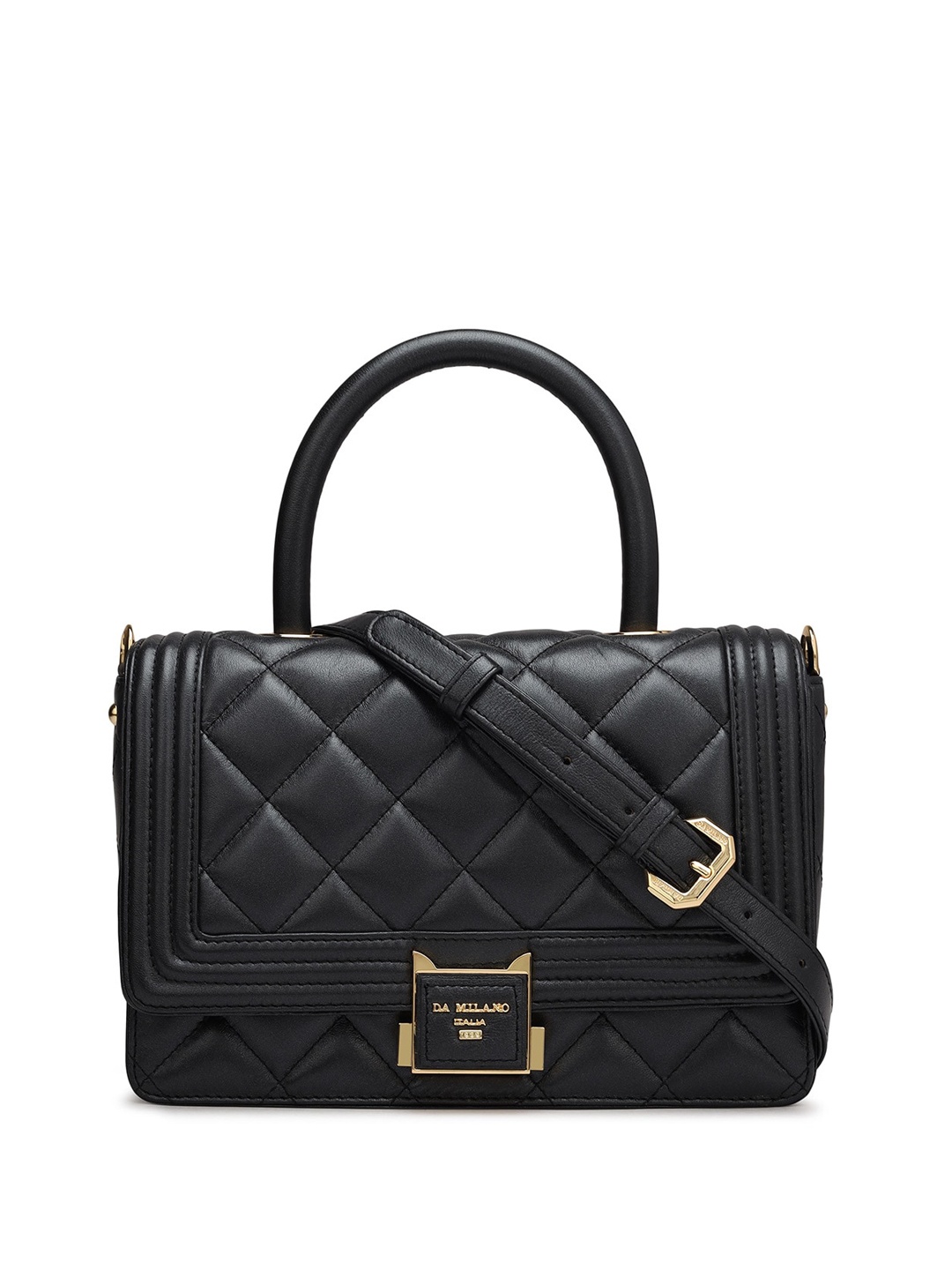 

Da Milano Textured Leather Shoulder Bag, Black